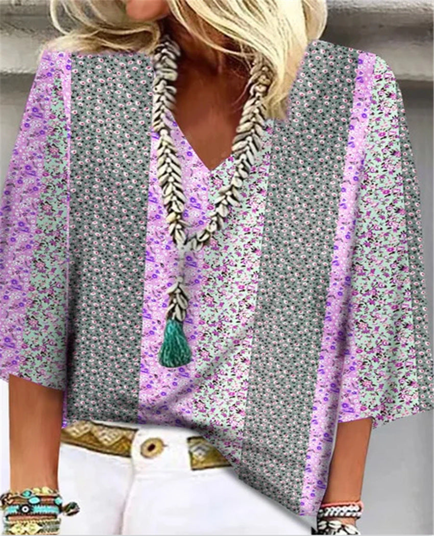Mosaic Relaxed V-Neck Top