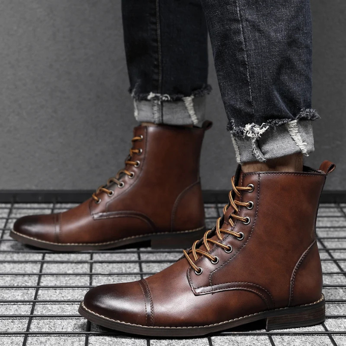 Cap Toe Leather Ankle Boots