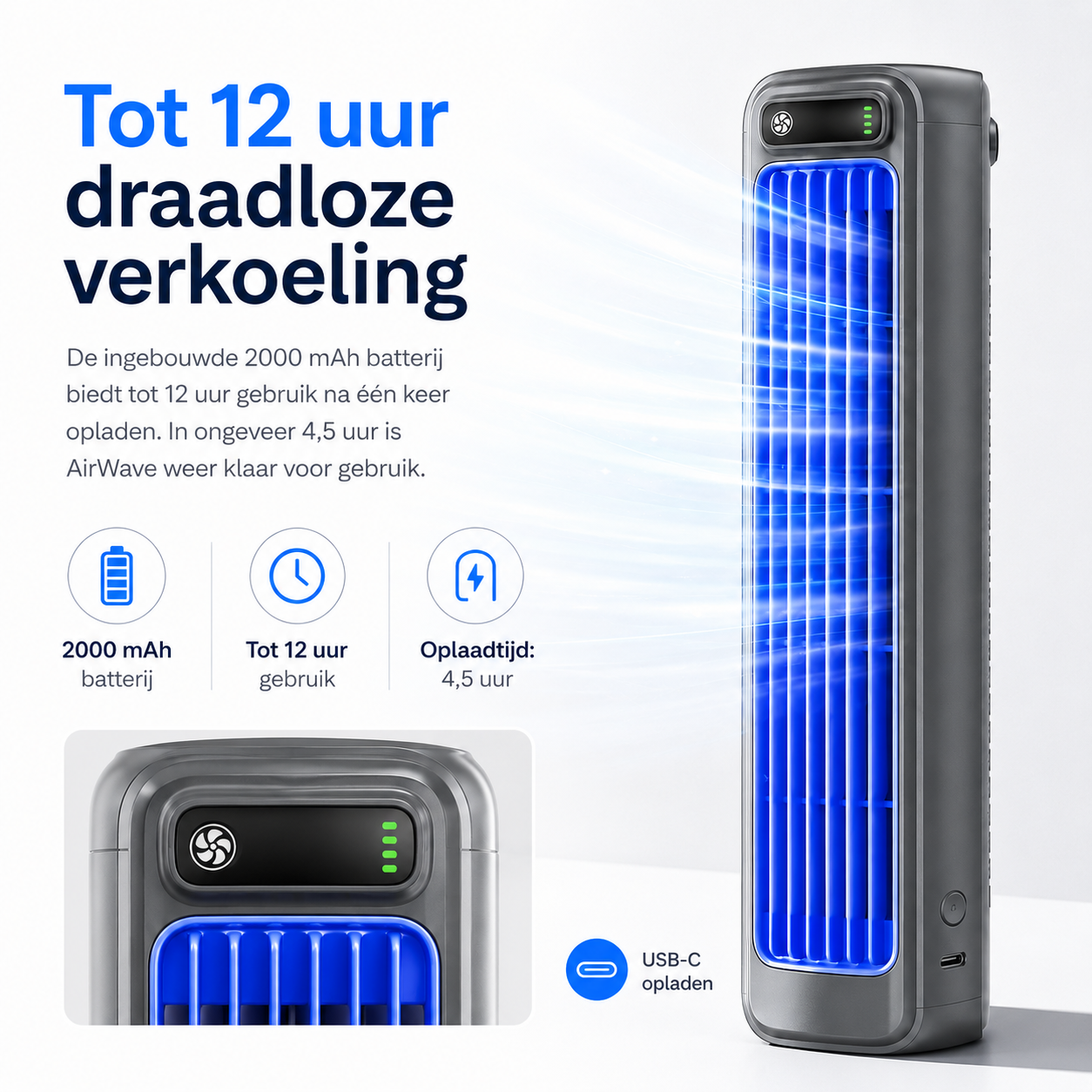 AirWave – Portable Rechargeable Air Conditioner with 12-Hour Battery Life