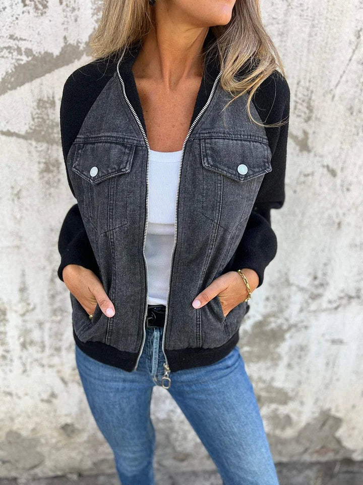 Lena™ | Stylish Denim Jacket with Fleece Details