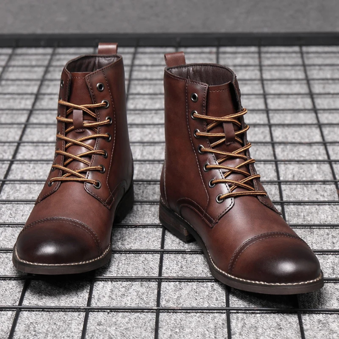 Cap Toe Leather Ankle Boots