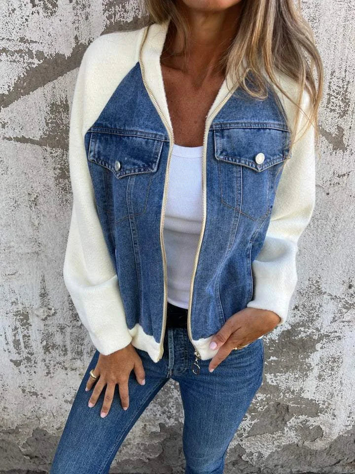 Lena™ | Stylish Denim Jacket with Fleece Details