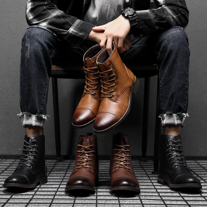 Cap Toe Leather Ankle Boots