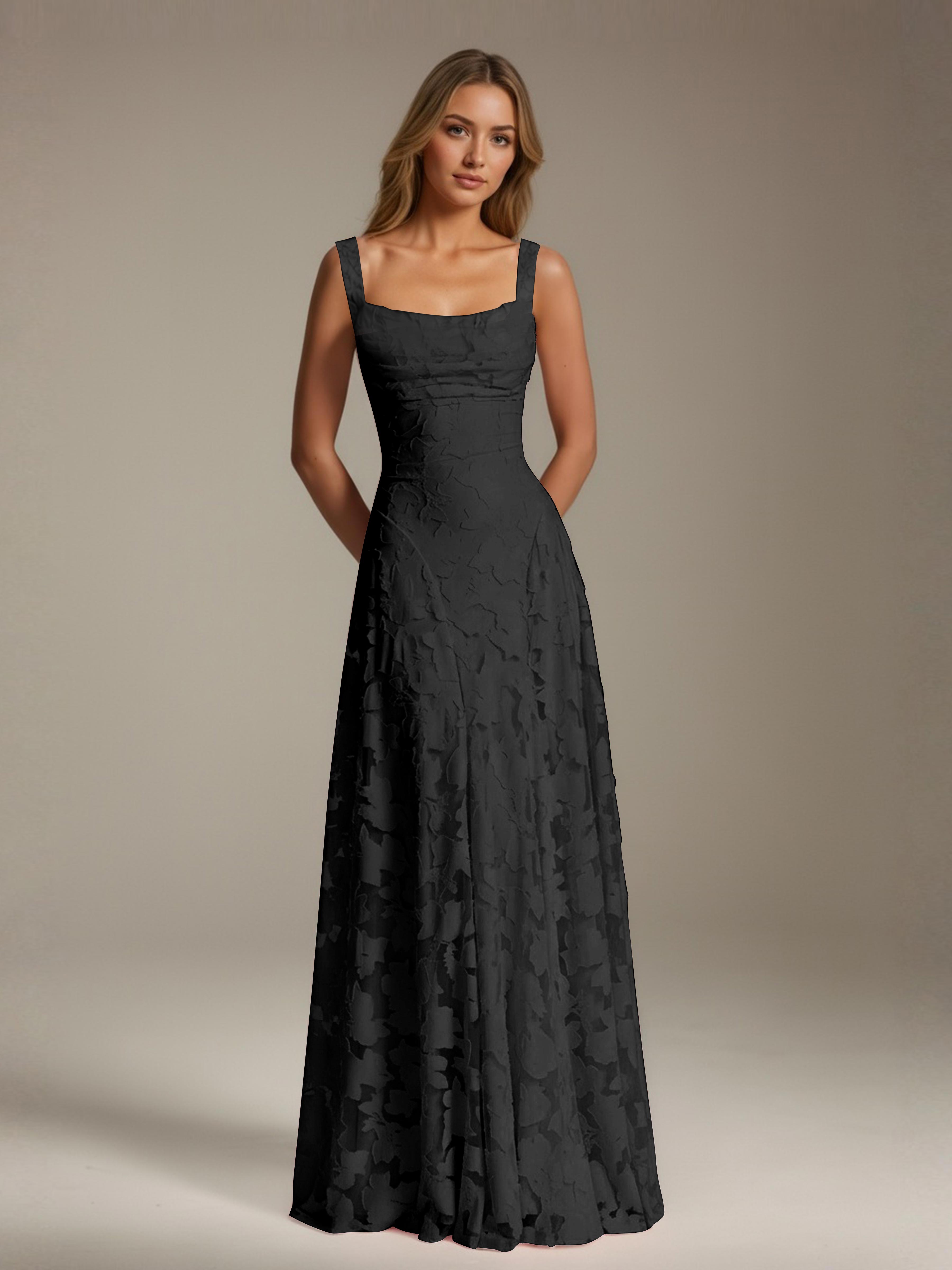 Floral Lace Bridesmaid Dress – A-Line Square Neck Sleeveless Floor-Length Evening Dress