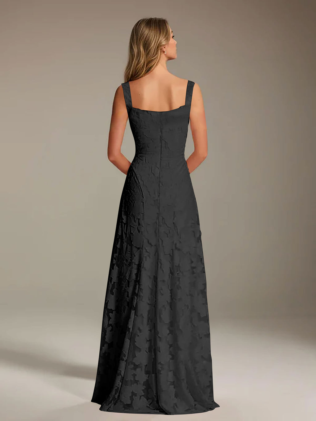 Floral Lace Bridesmaid Dress – A-Line Square Neck Sleeveless Floor-Length Evening Dress