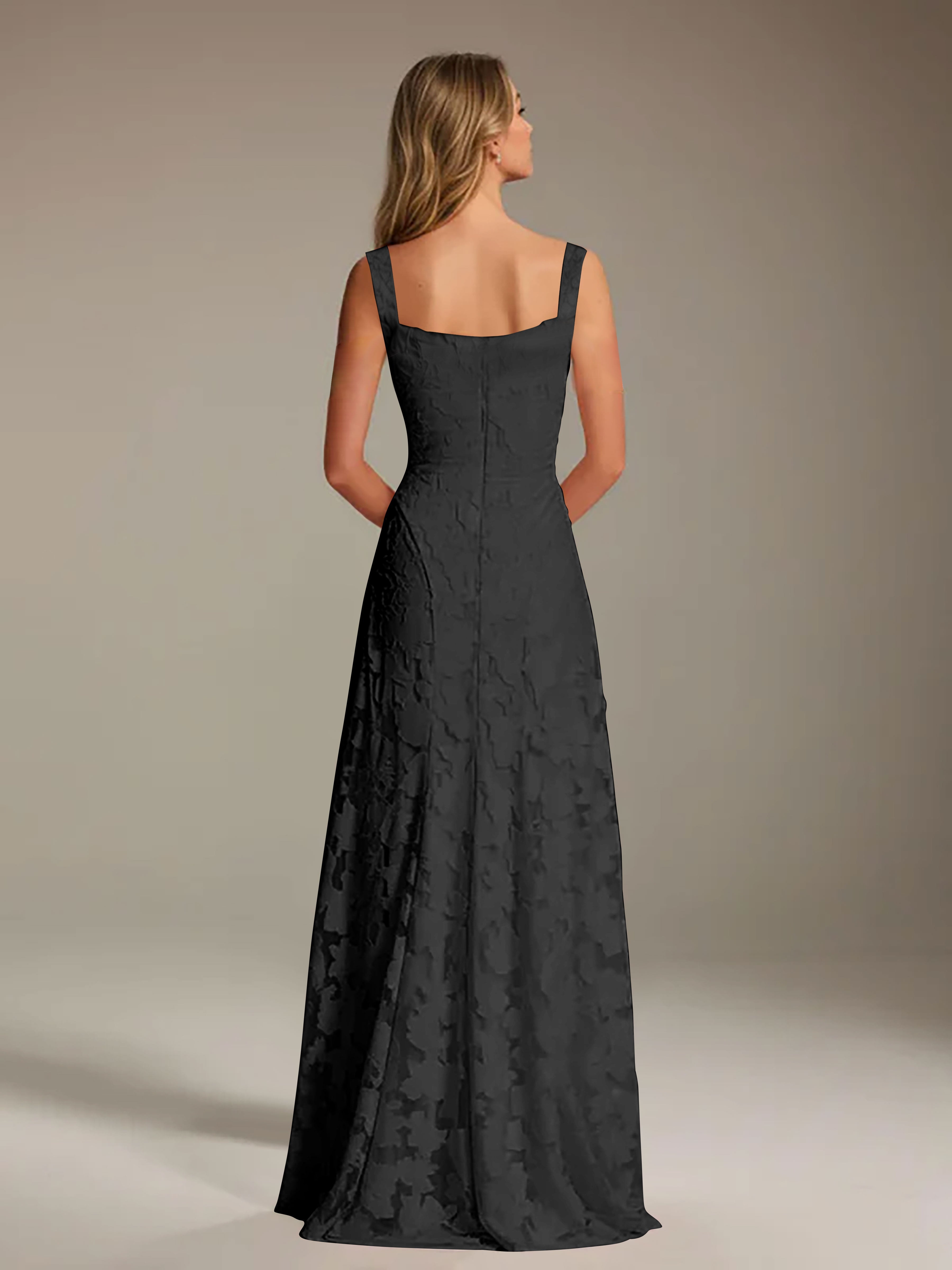 Floral Lace Bridesmaid Dress – A-Line Square Neck Sleeveless Floor-Length Evening Dress