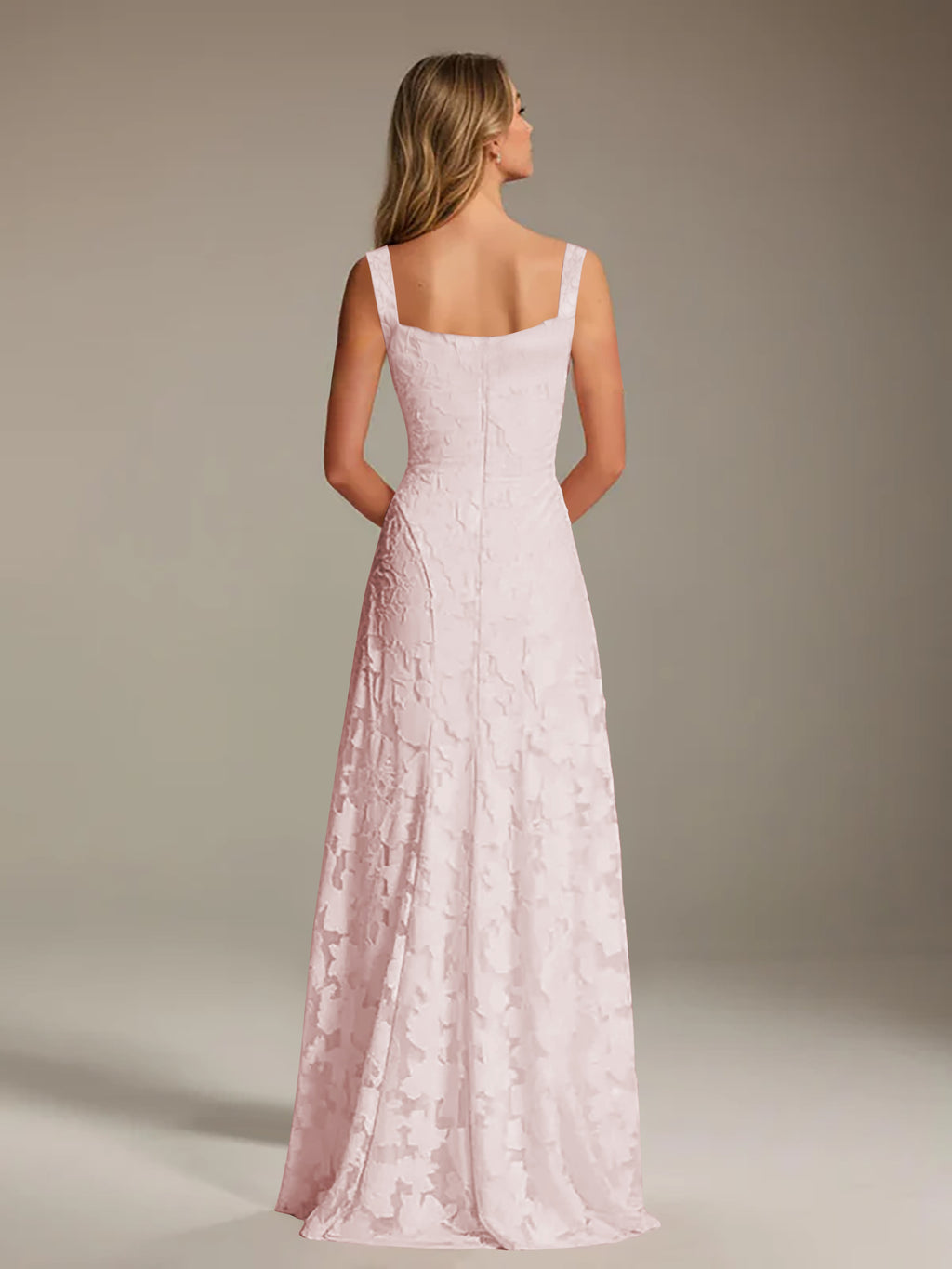 Floral Lace Bridesmaid Dress – A-Line Square Neck Sleeveless Floor-Length Evening Dress