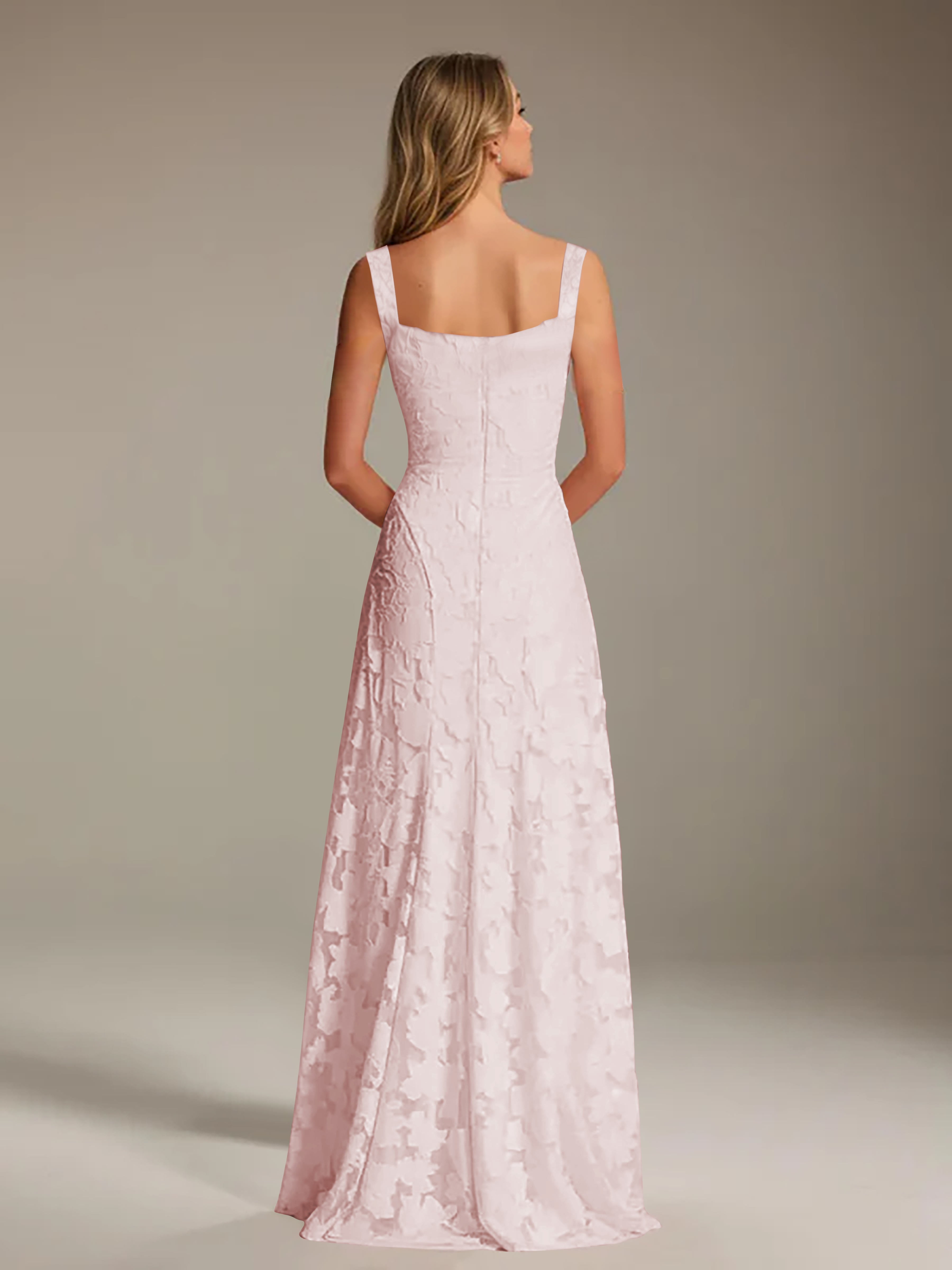 Floral Lace Bridesmaid Dress – A-Line Square Neck Sleeveless Floor-Length Evening Dress