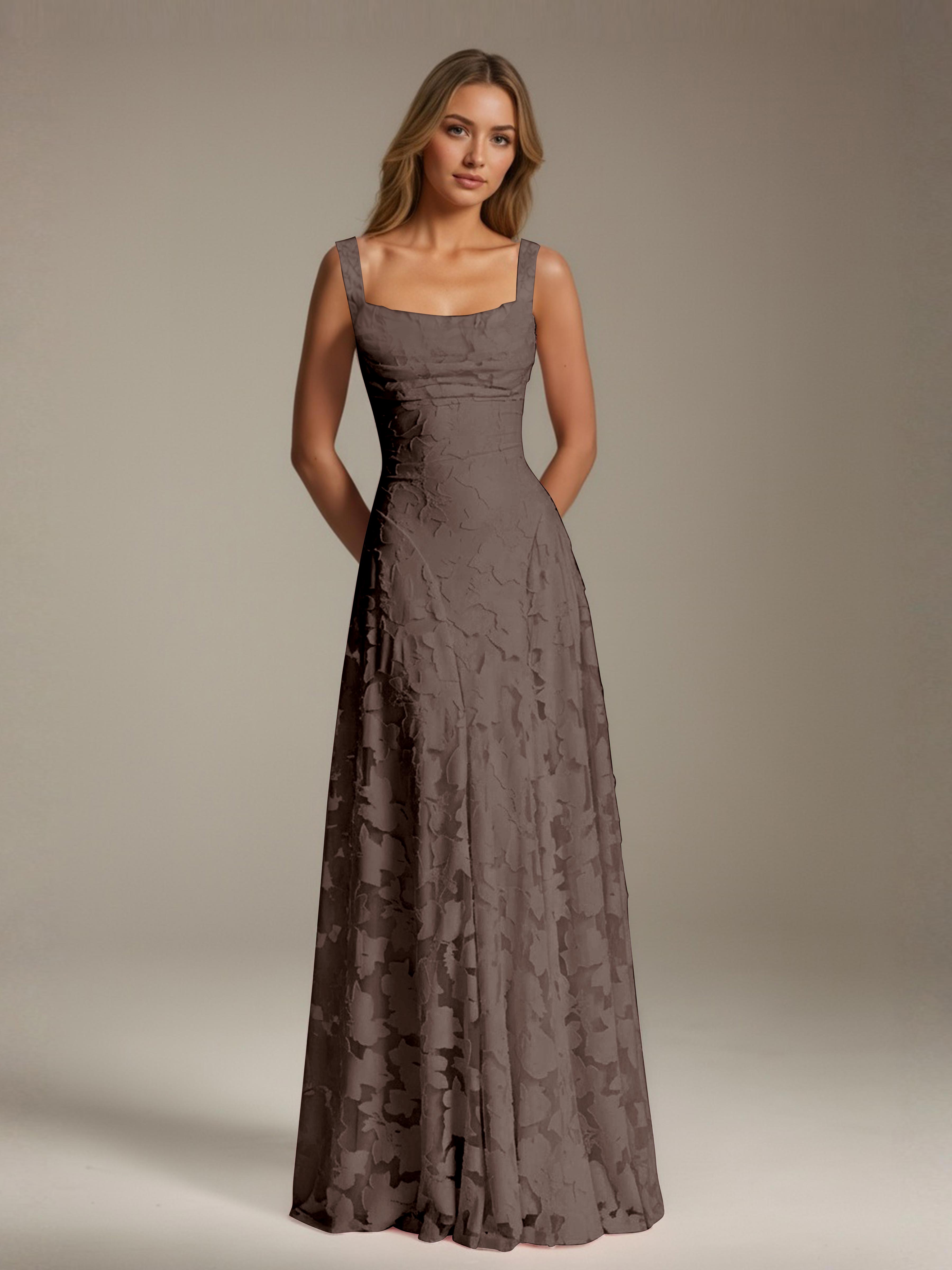 Floral Lace Bridesmaid Dress – A-Line Square Neck Sleeveless Floor-Length Evening Dress