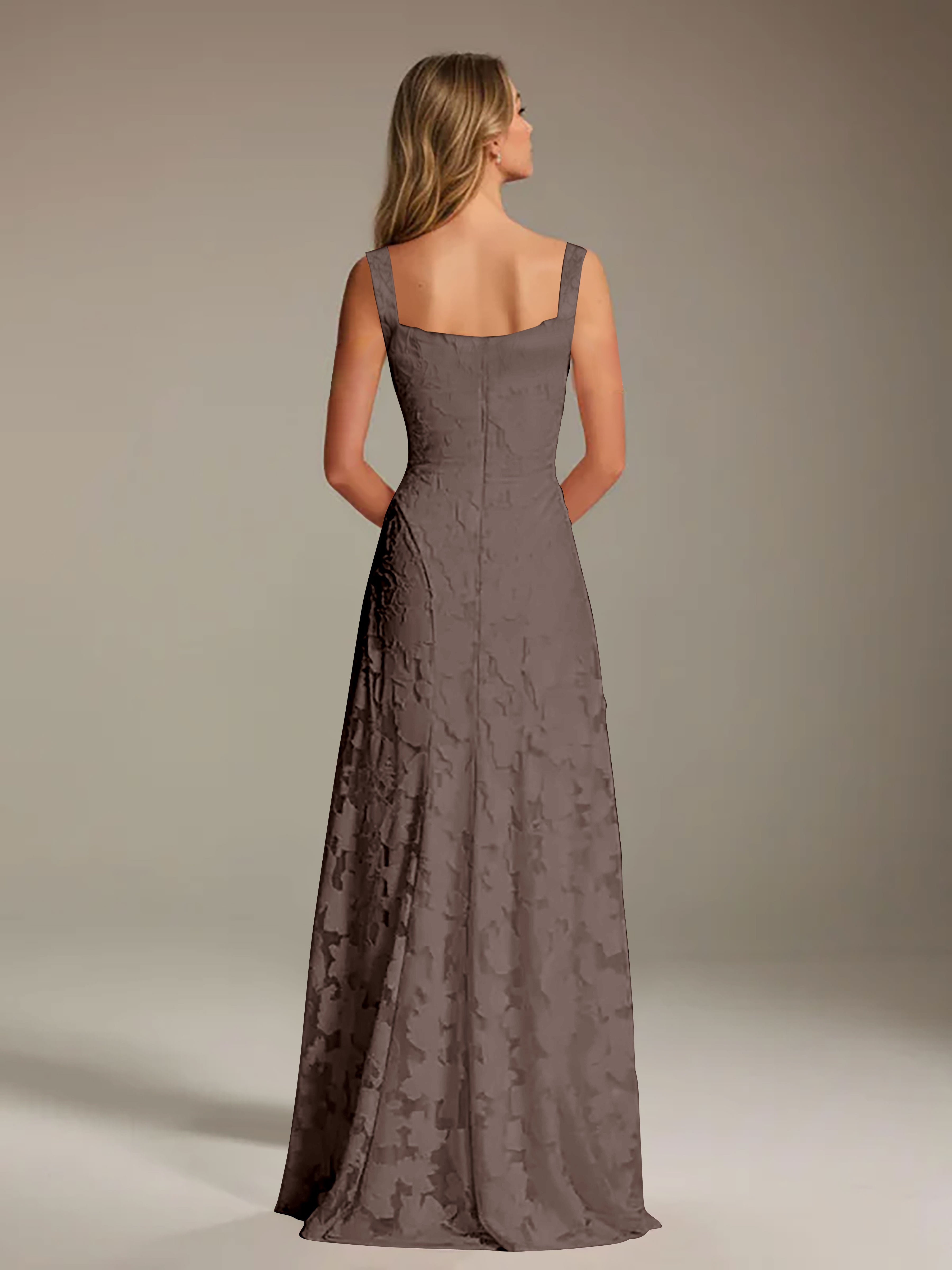 Floral Lace Bridesmaid Dress – A-Line Square Neck Sleeveless Floor-Length Evening Dress