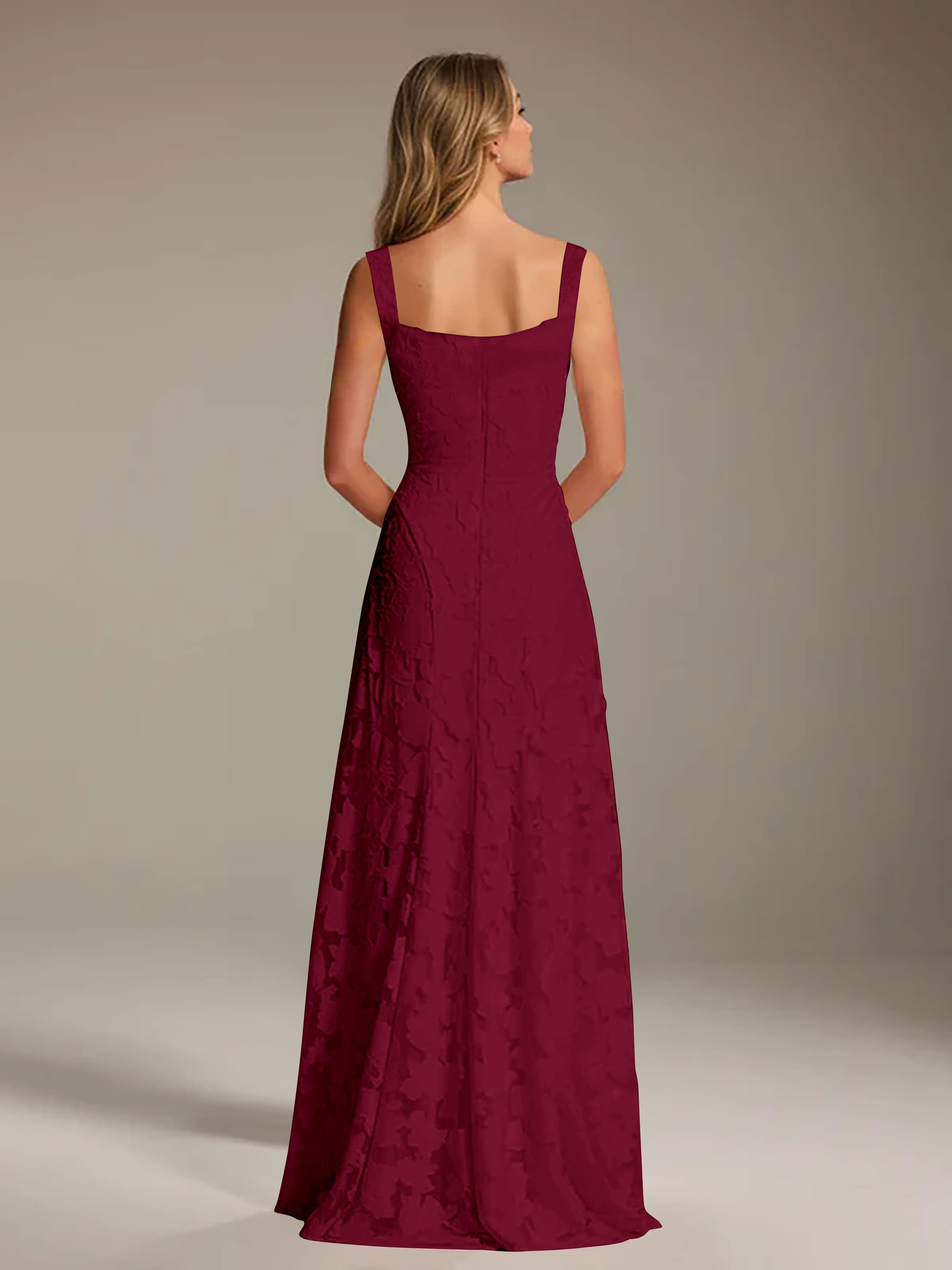 Floral Lace Bridesmaid Dress – A-Line Square Neck Sleeveless Floor-Length Evening Dress