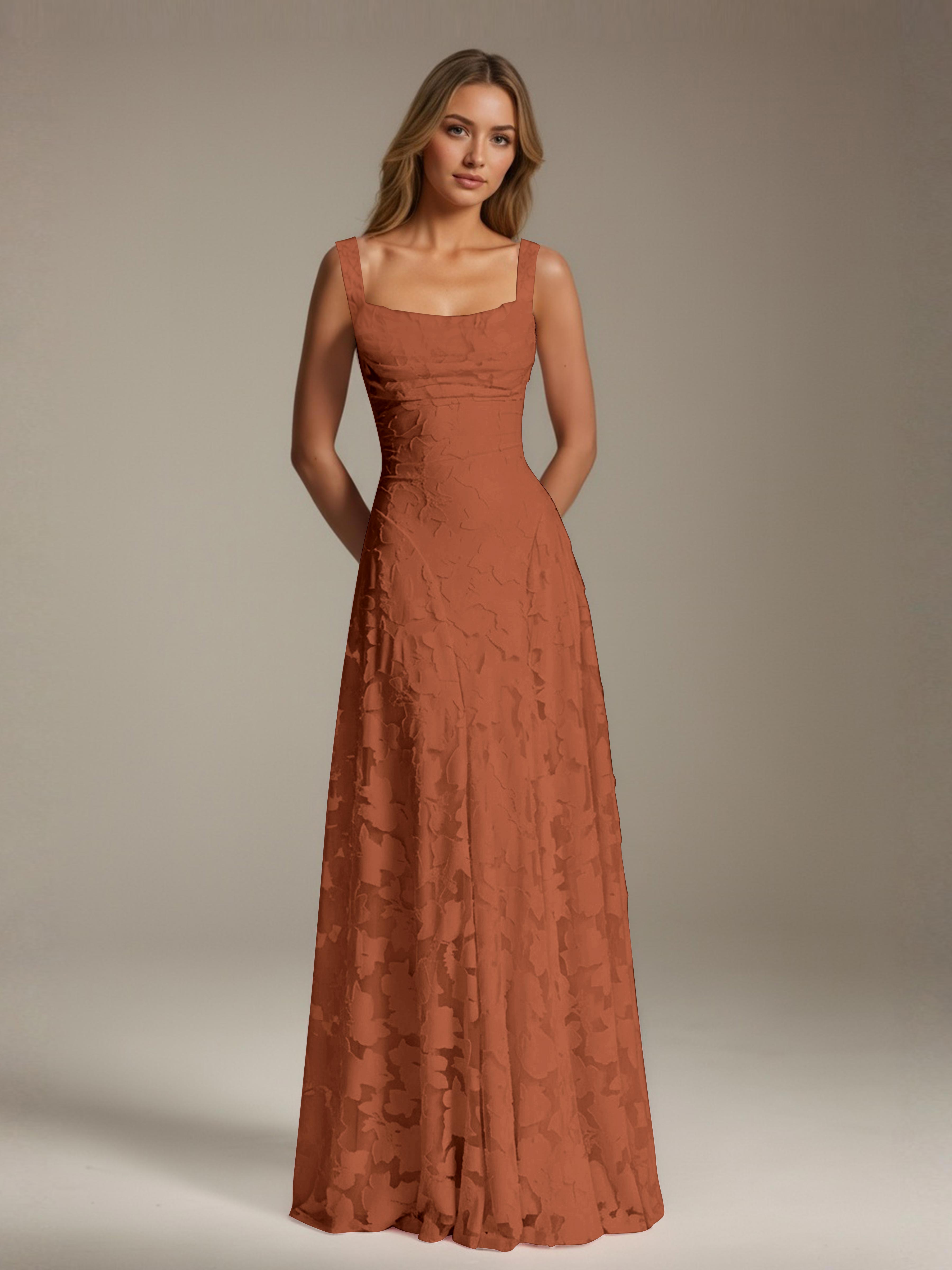 Floral Lace Bridesmaid Dress – A-Line Square Neck Sleeveless Floor-Length Evening Dress