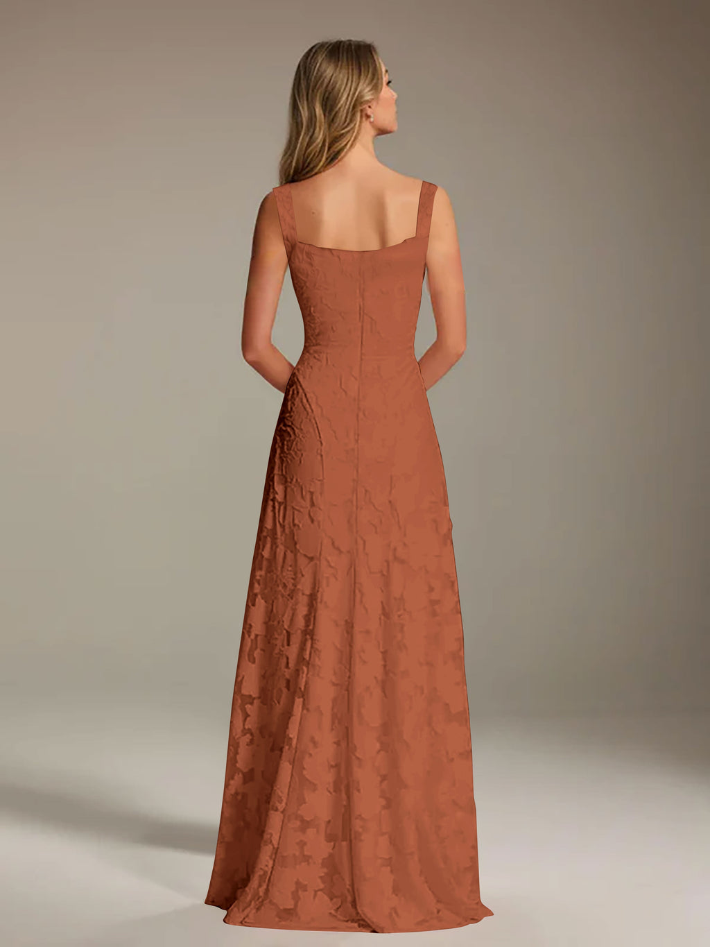 Floral Lace Bridesmaid Dress – A-Line Square Neck Sleeveless Floor-Length Evening Dress