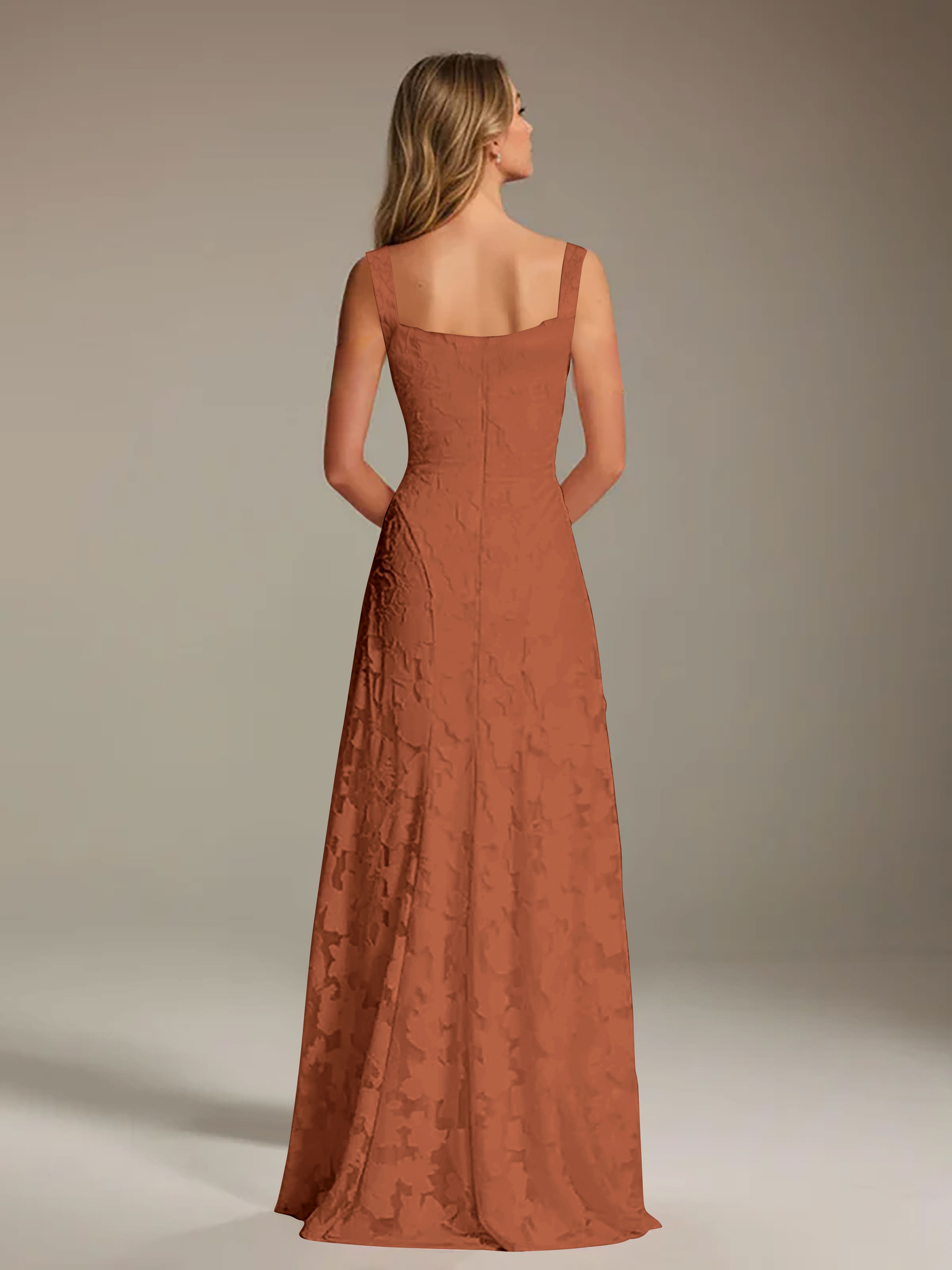 Floral Lace Bridesmaid Dress – A-Line Square Neck Sleeveless Floor-Length Evening Dress