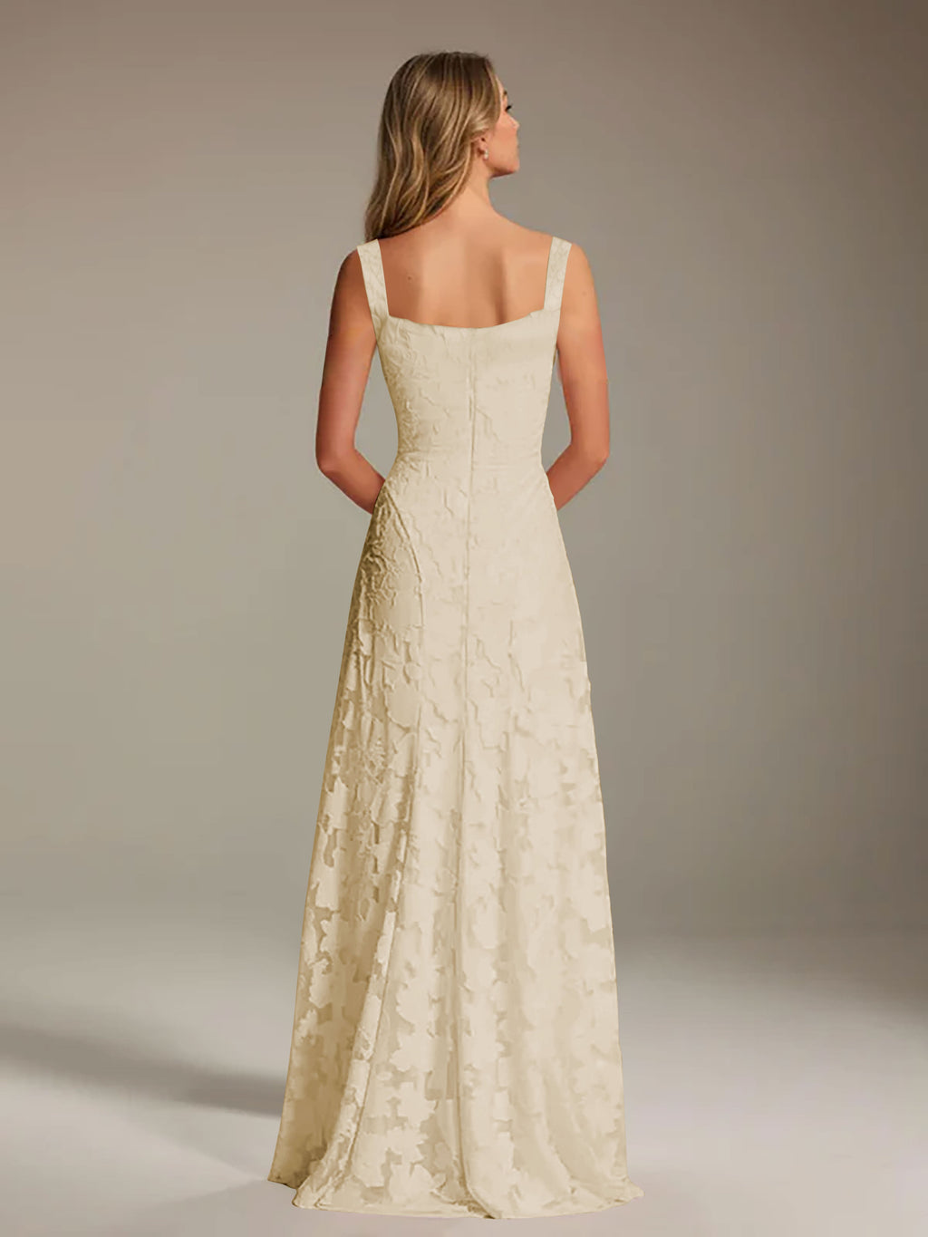 Floral Lace Bridesmaid Dress – A-Line Square Neck Sleeveless Floor-Length Evening Dress