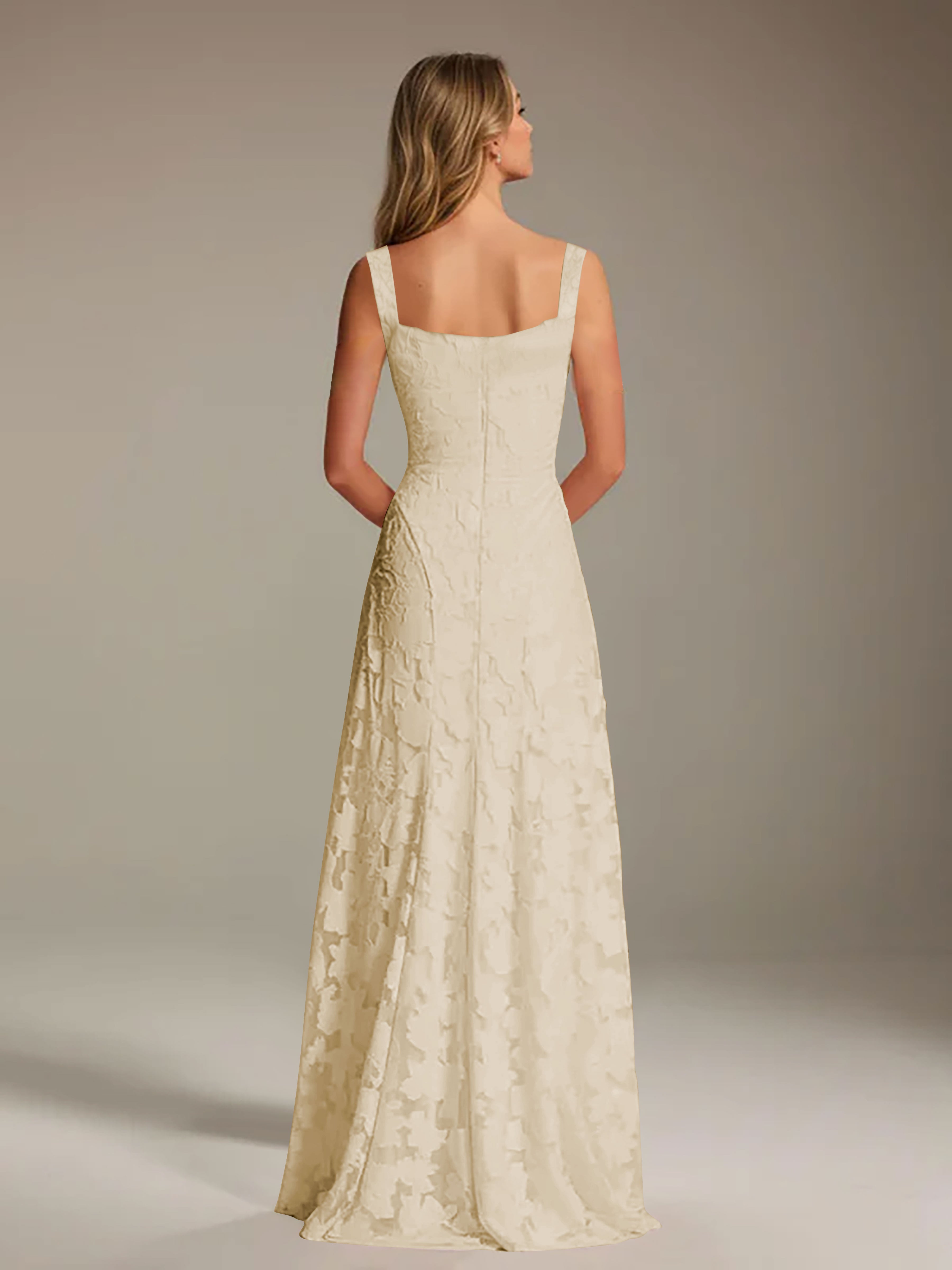 Floral Lace Bridesmaid Dress – A-Line Square Neck Sleeveless Floor-Length Evening Dress