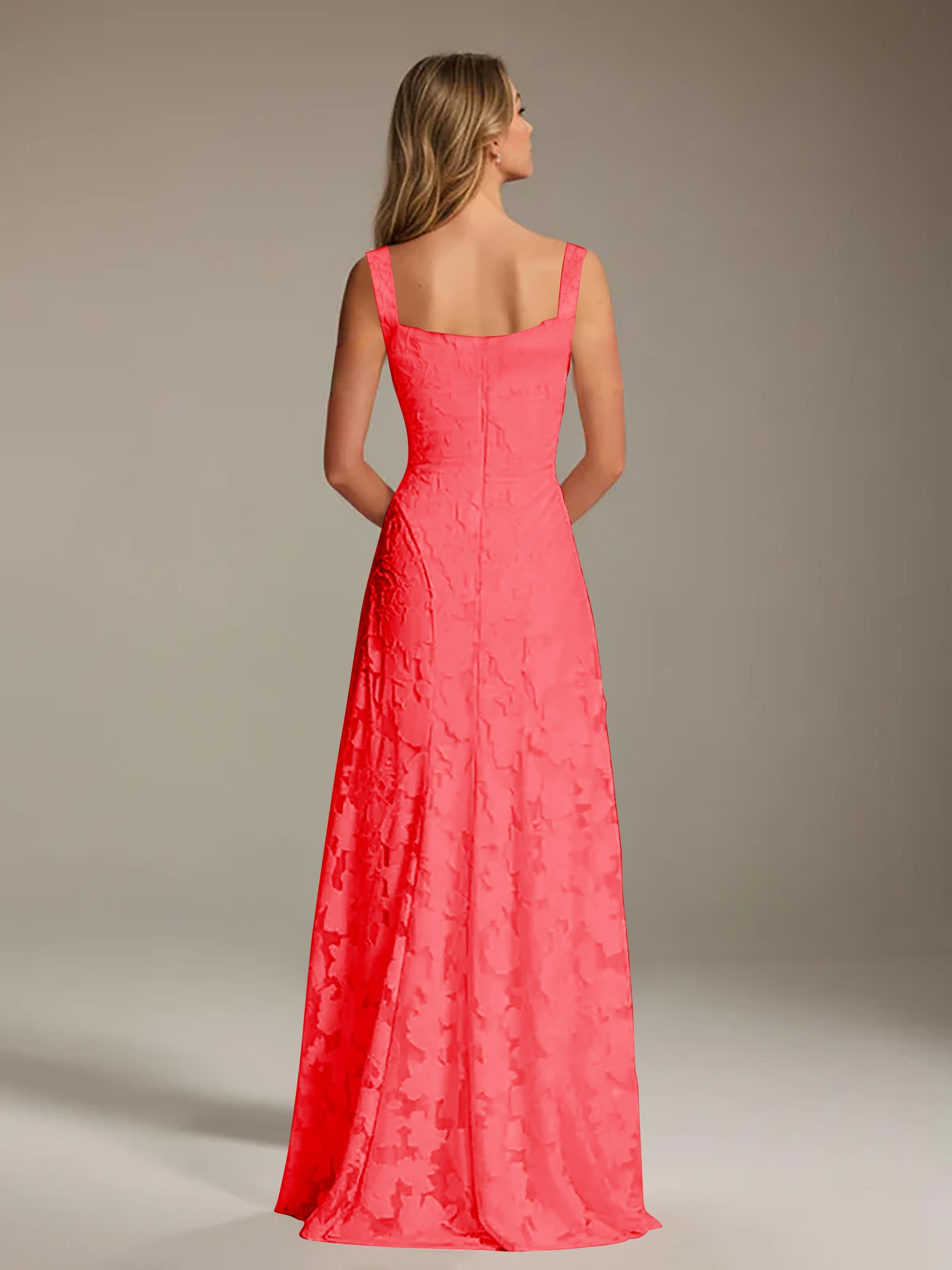 Floral Lace Bridesmaid Dress – A-Line Square Neck Sleeveless Floor-Length Evening Dress