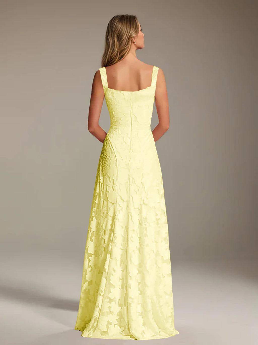 Floral Lace Bridesmaid Dress – A-Line Square Neck Sleeveless Floor-Length Evening Dress