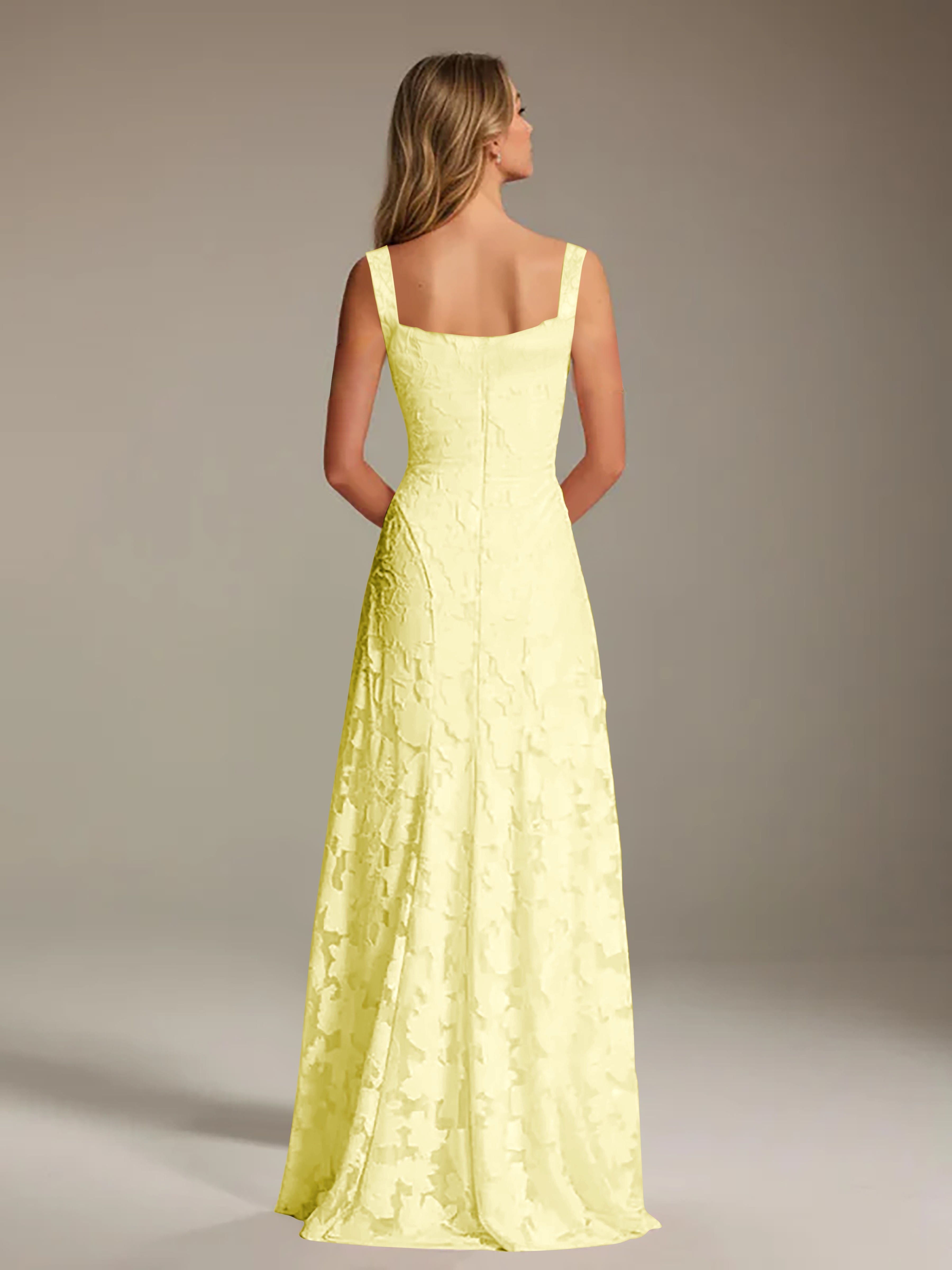 Floral Lace Bridesmaid Dress – A-Line Square Neck Sleeveless Floor-Length Evening Dress