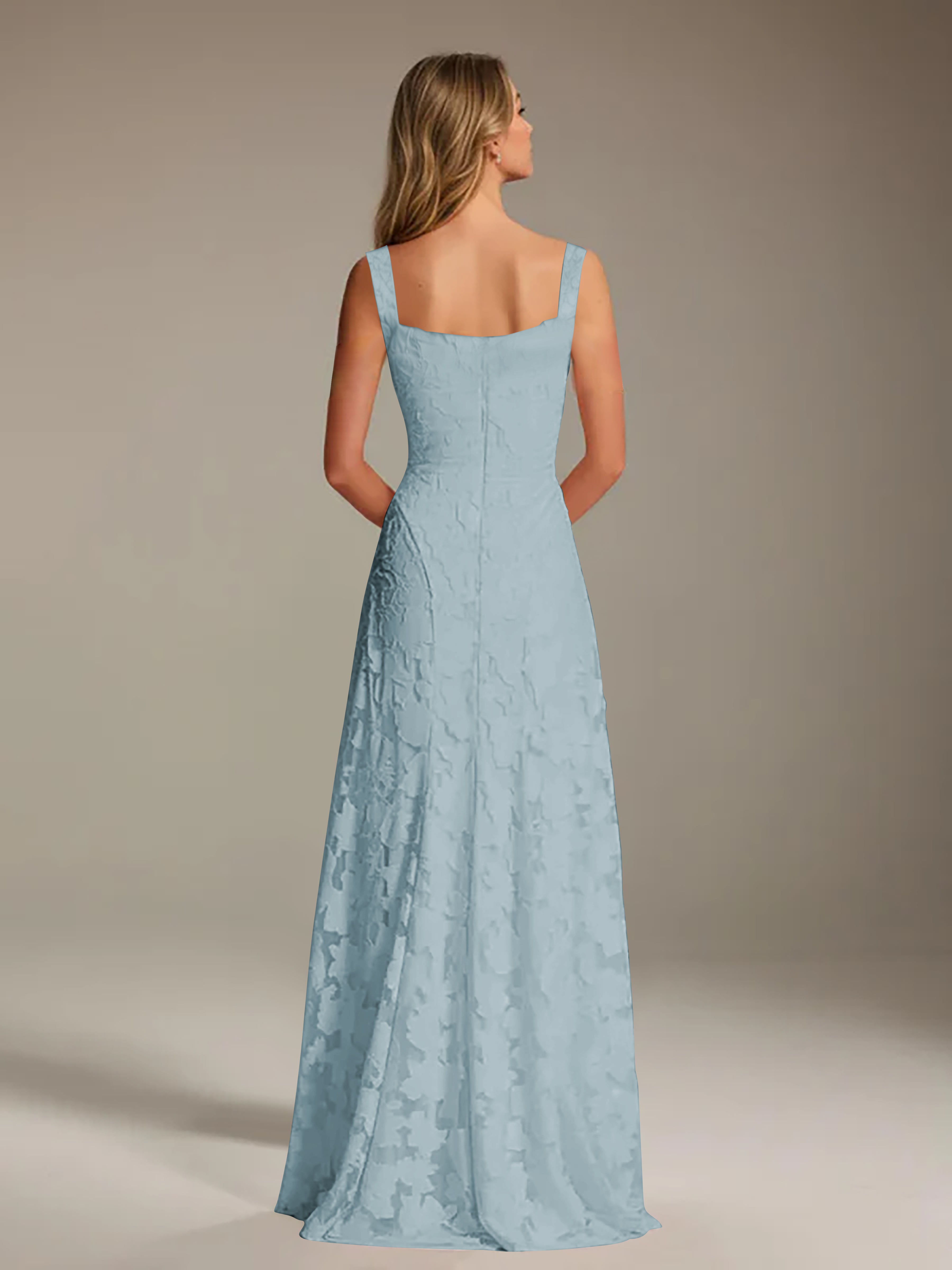 Floral Lace Bridesmaid Dress – A-Line Square Neck Sleeveless Floor-Length Evening Dress