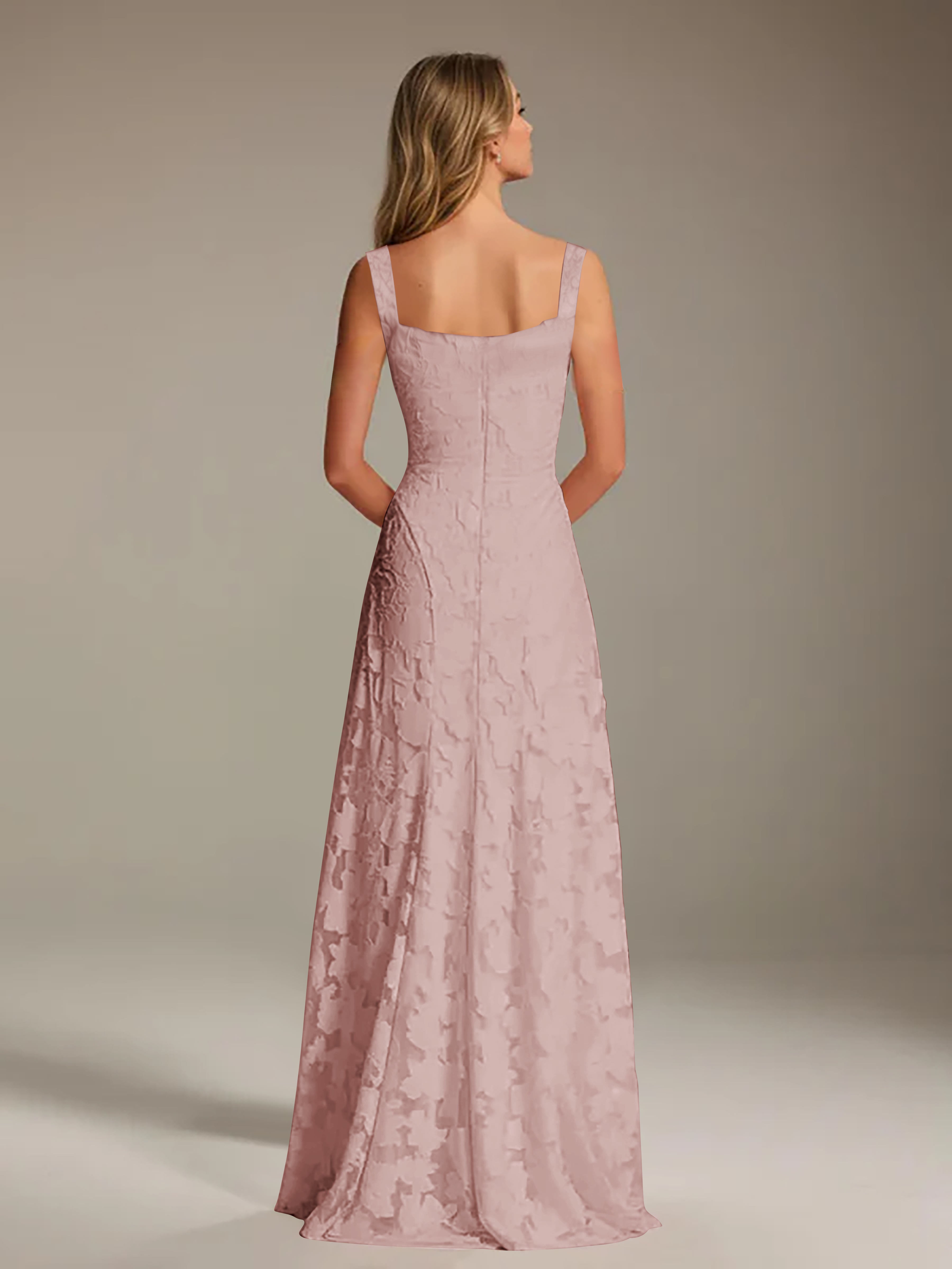 Floral Lace Bridesmaid Dress – A-Line Square Neck Sleeveless Floor-Length Evening Dress