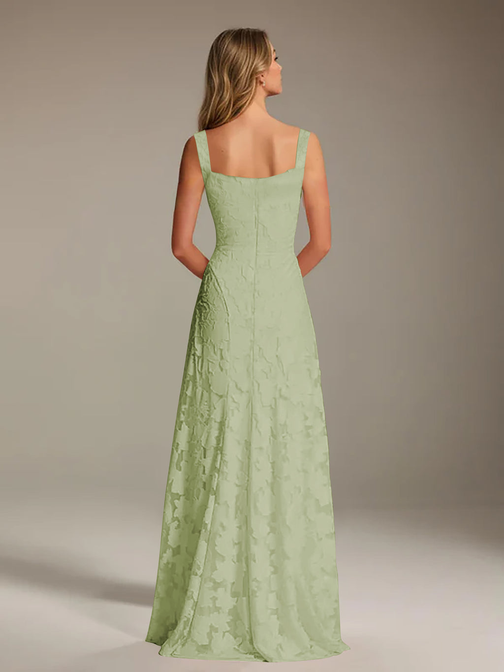 Floral Lace Bridesmaid Dress – A-Line Square Neck Sleeveless Floor-Length Evening Dress
