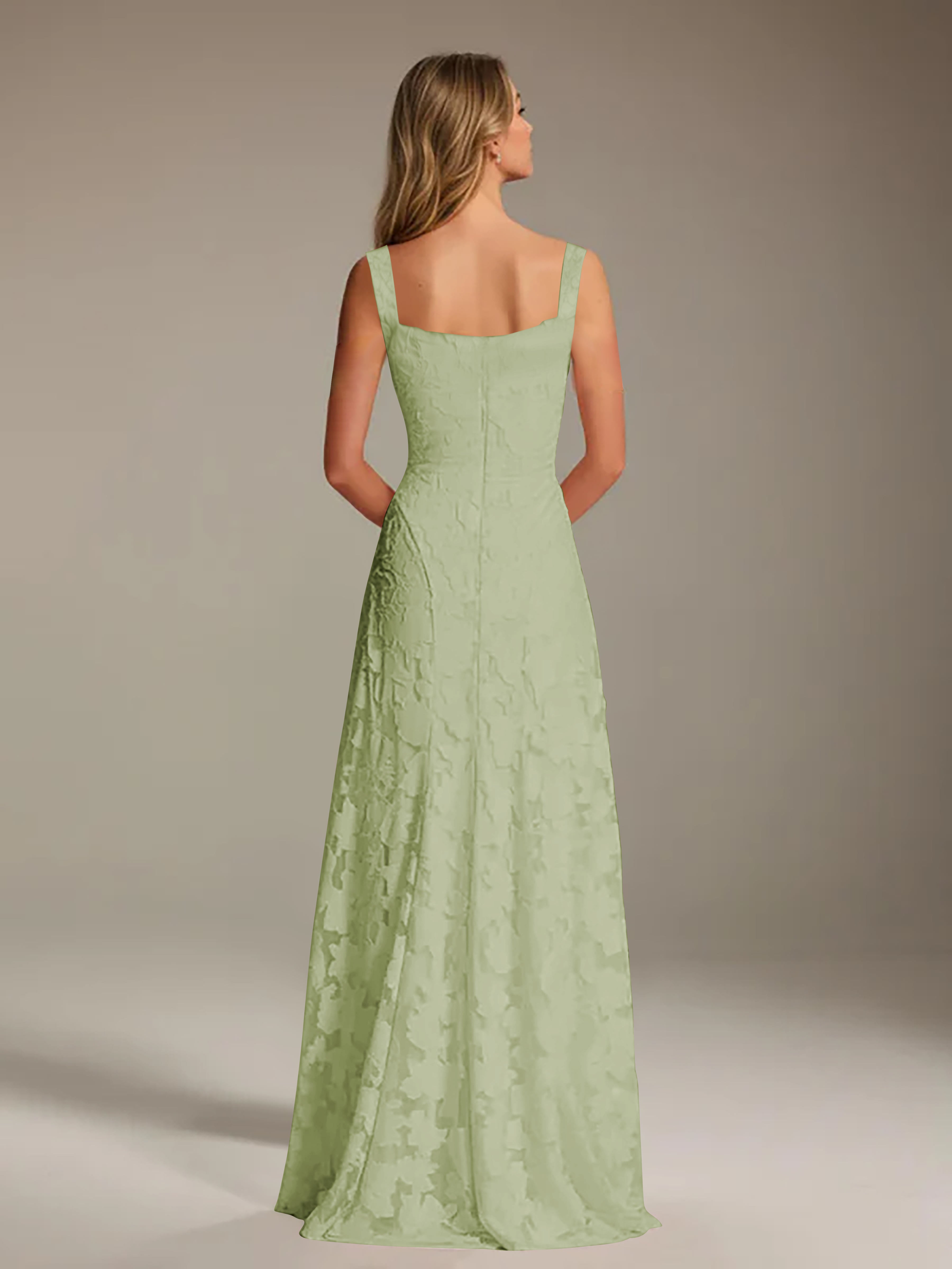 Floral Lace Bridesmaid Dress – A-Line Square Neck Sleeveless Floor-Length Evening Dress