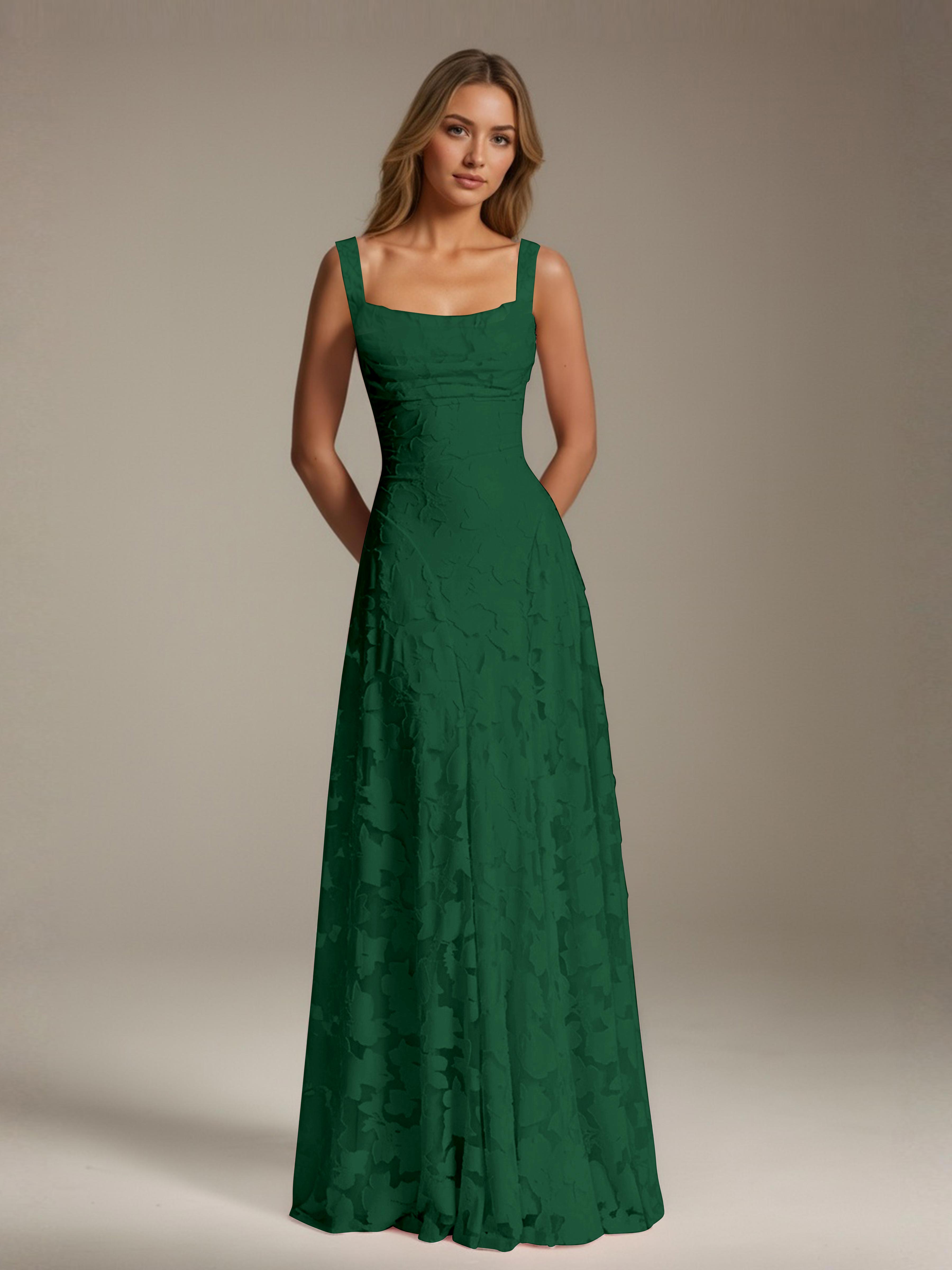 Floral Lace Bridesmaid Dress – A-Line Square Neck Sleeveless Floor-Length Evening Dress