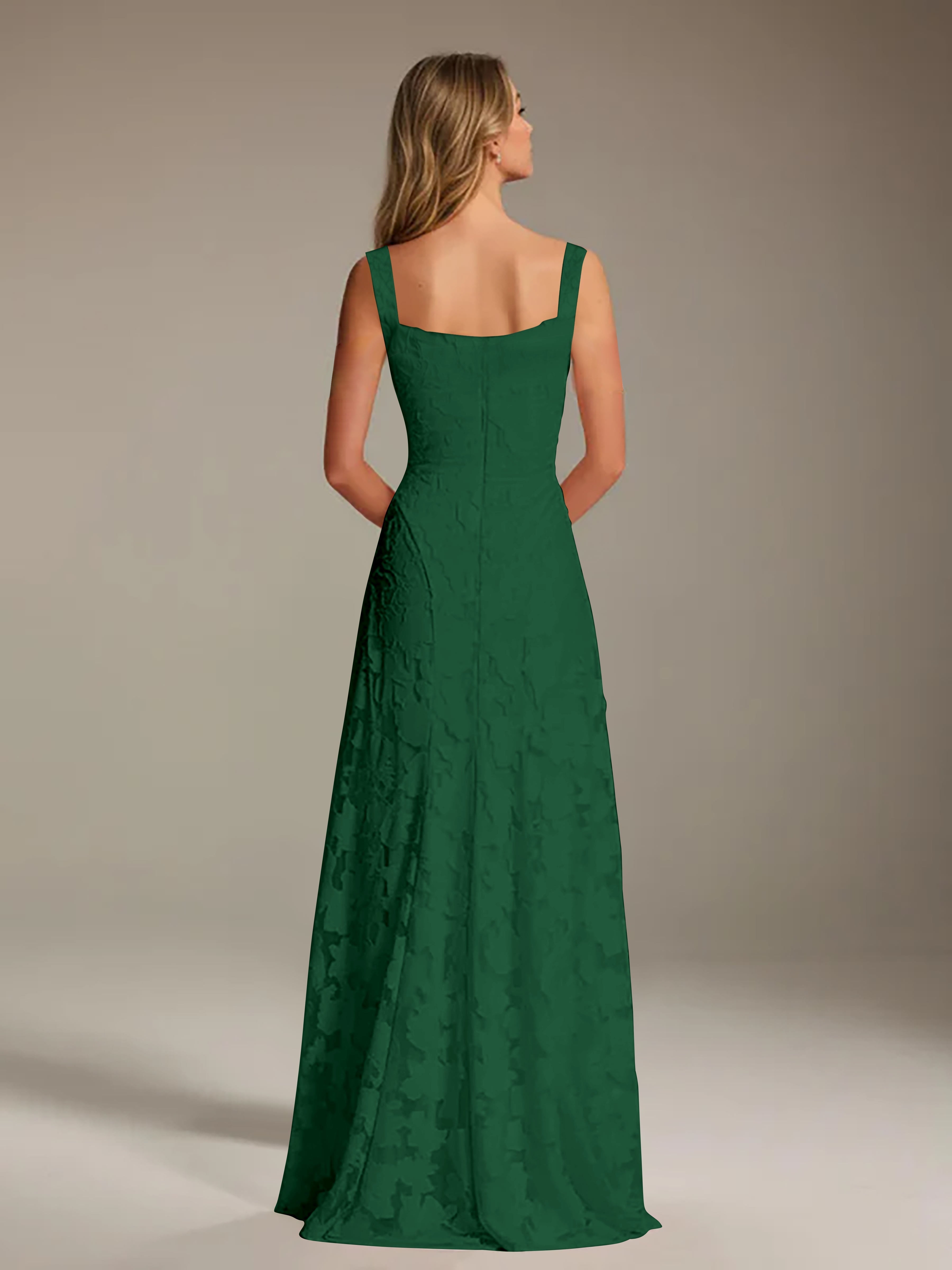 Floral Lace Bridesmaid Dress – A-Line Square Neck Sleeveless Floor-Length Evening Dress