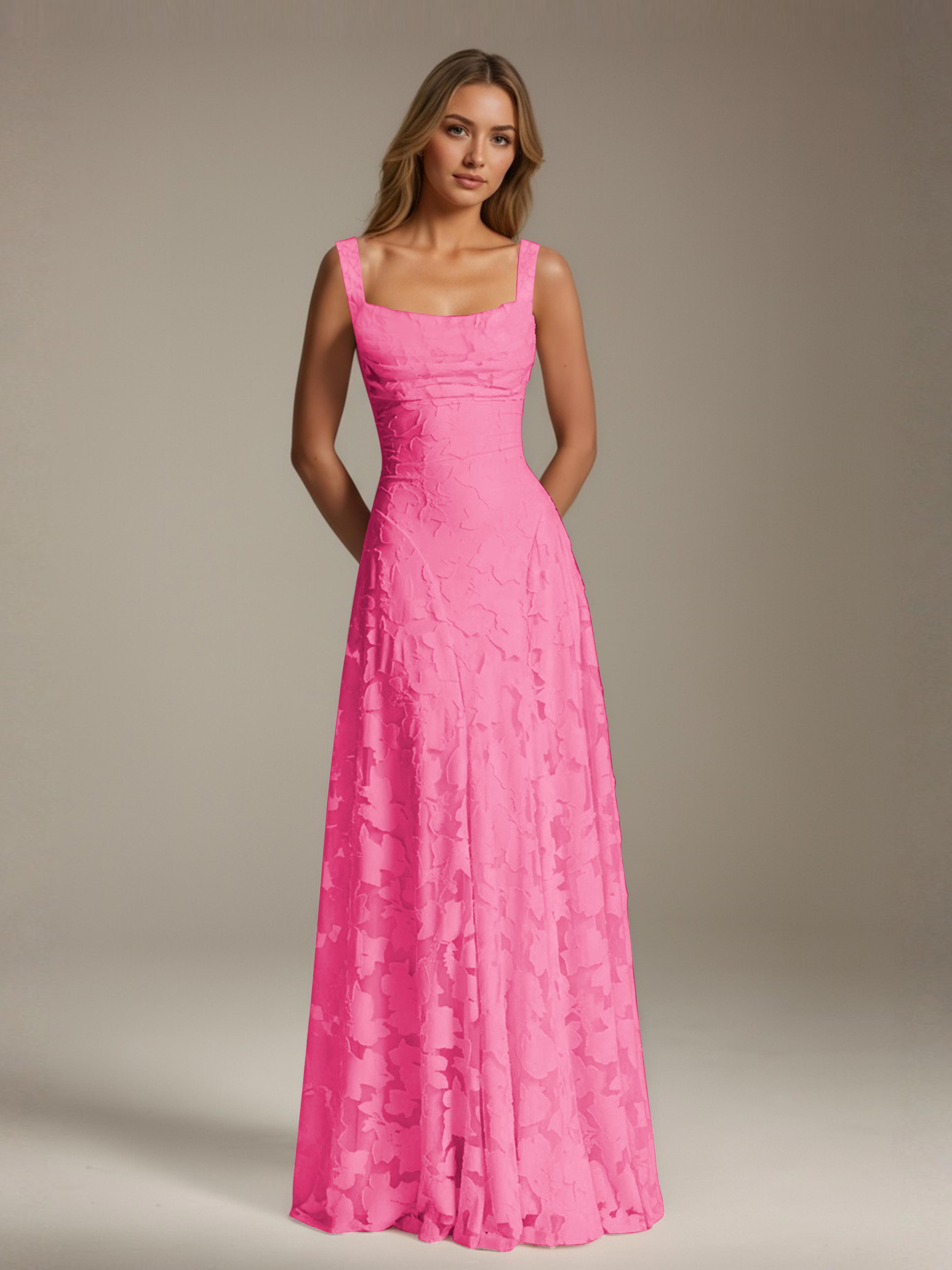 Floral Lace Bridesmaid Dress – A-Line Square Neck Sleeveless Floor-Length Evening Dress