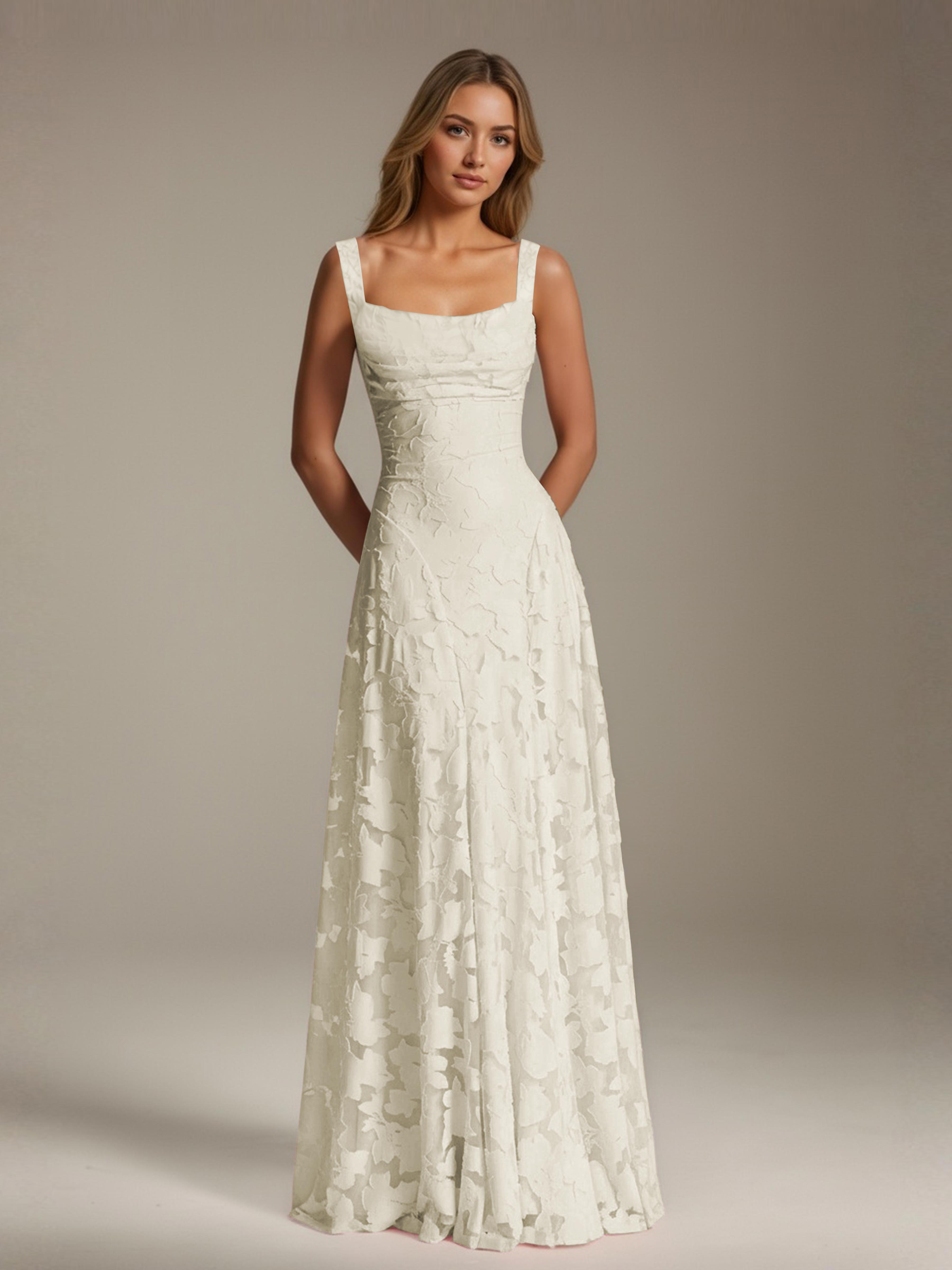 Floral Lace Bridesmaid Dress – A-Line Square Neck Sleeveless Floor-Length Evening Dress
