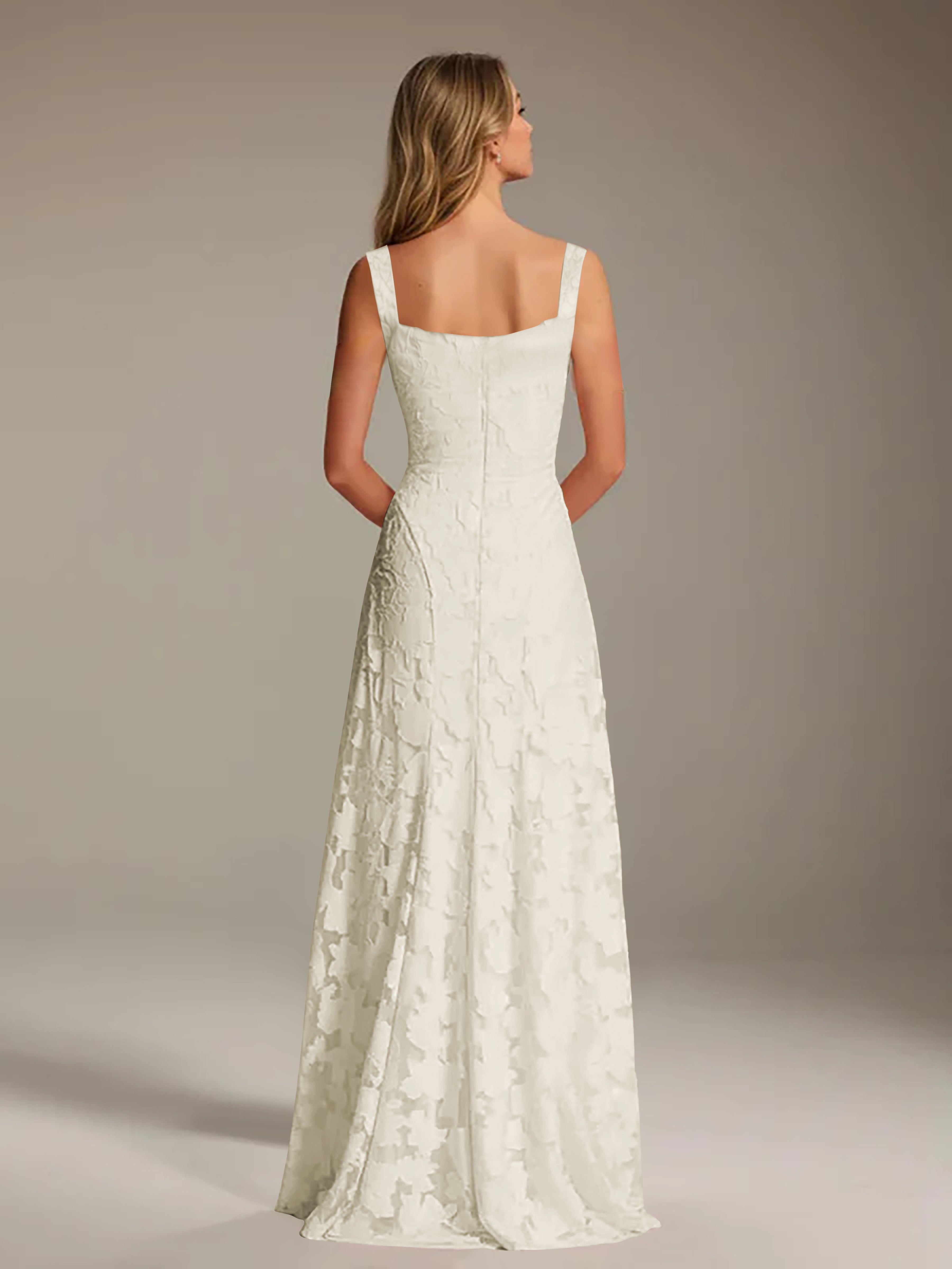 Floral Lace Bridesmaid Dress – A-Line Square Neck Sleeveless Floor-Length Evening Dress