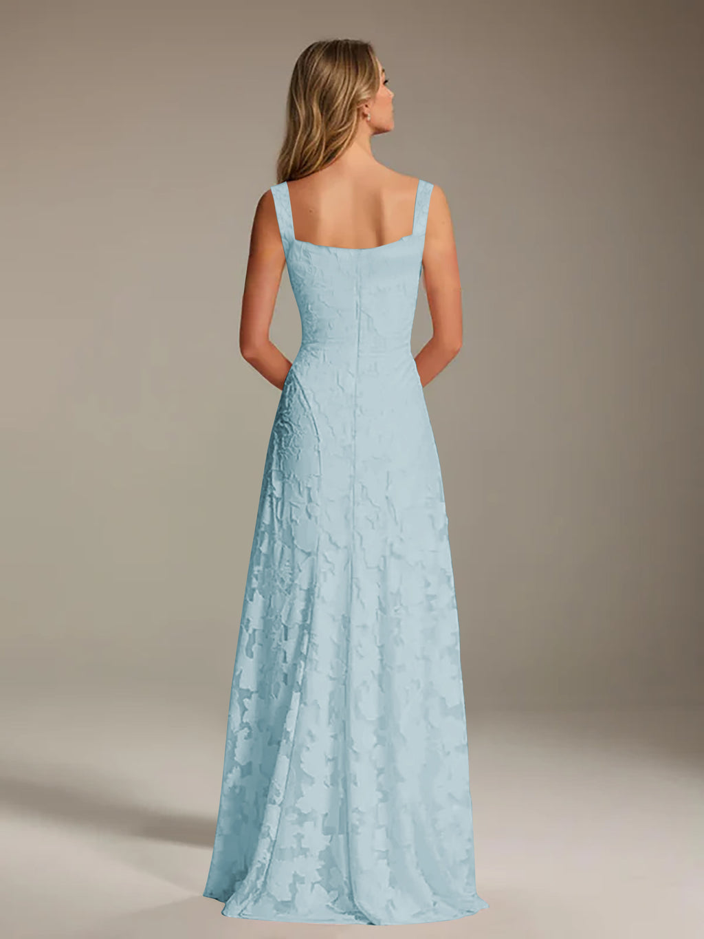 Floral Lace Bridesmaid Dress – A-Line Square Neck Sleeveless Floor-Length Evening Dress