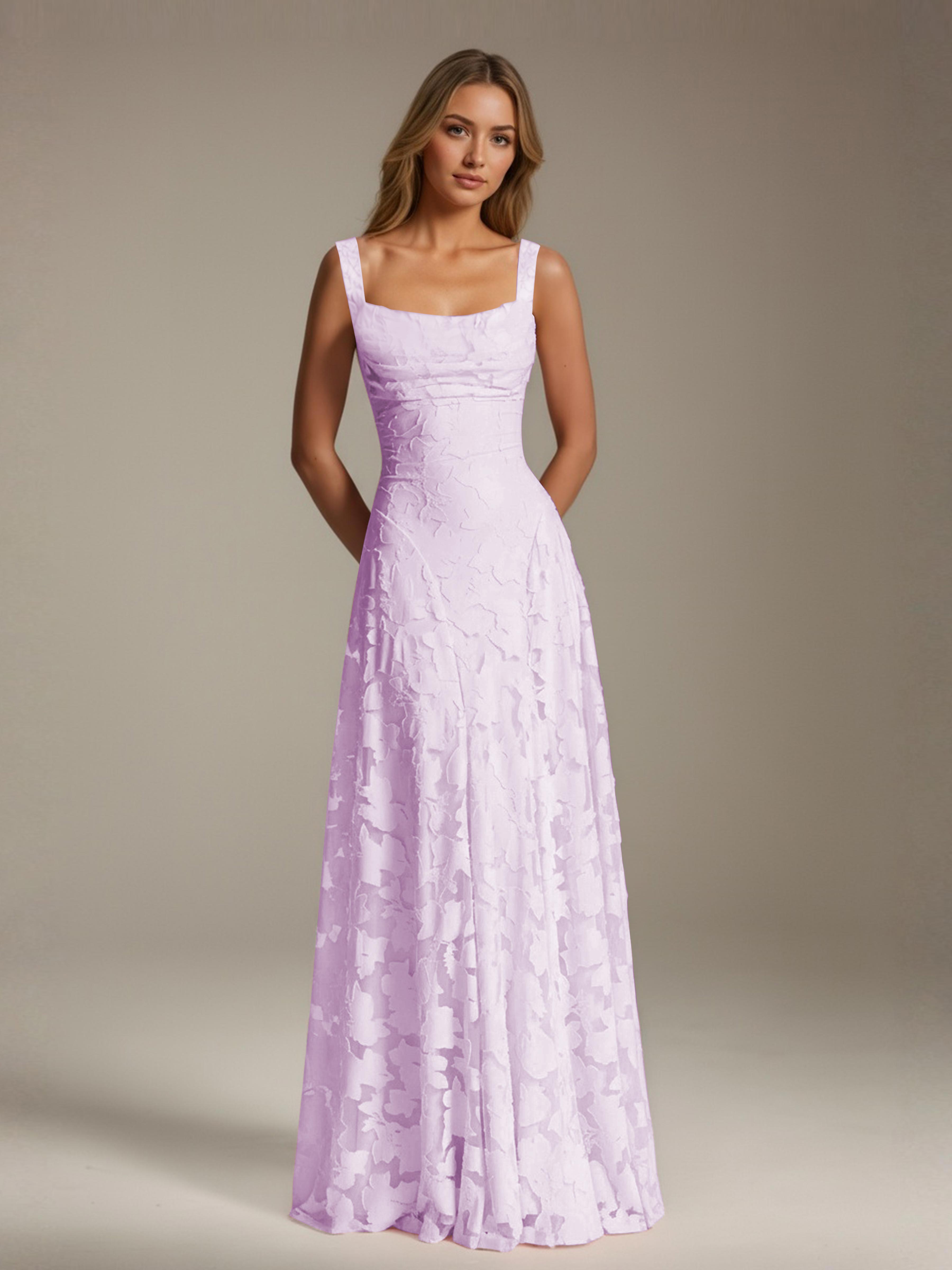 Floral Lace Bridesmaid Dress – A-Line Square Neck Sleeveless Floor-Length Evening Dress