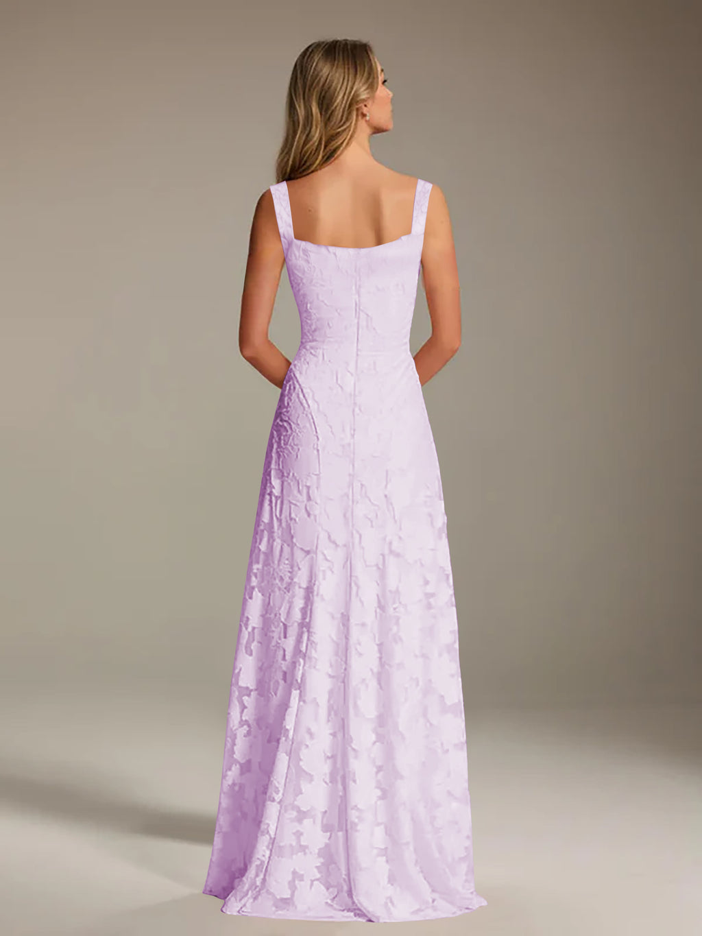 Floral Lace Bridesmaid Dress – A-Line Square Neck Sleeveless Floor-Length Evening Dress