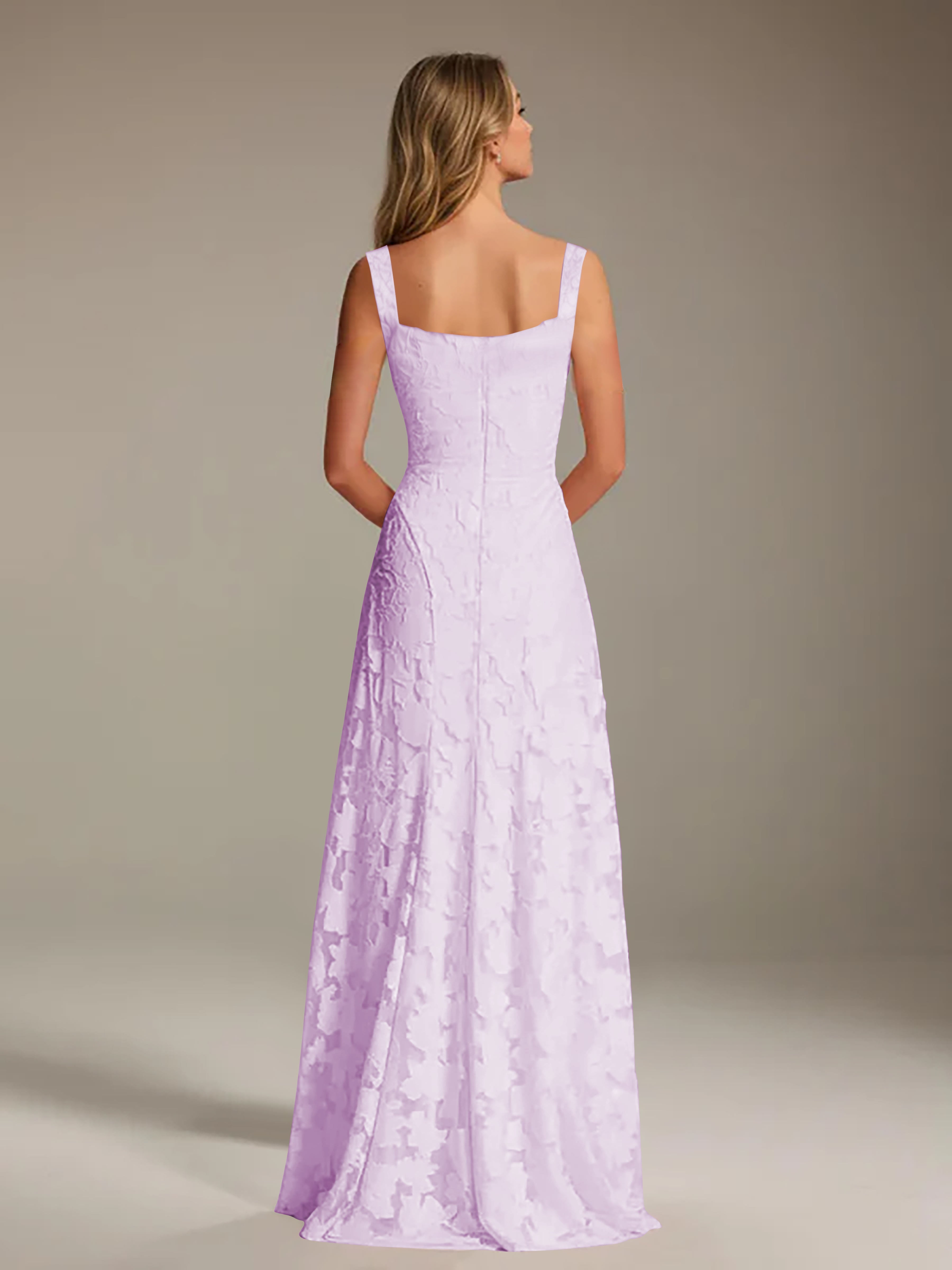 Floral Lace Bridesmaid Dress – A-Line Square Neck Sleeveless Floor-Length Evening Dress