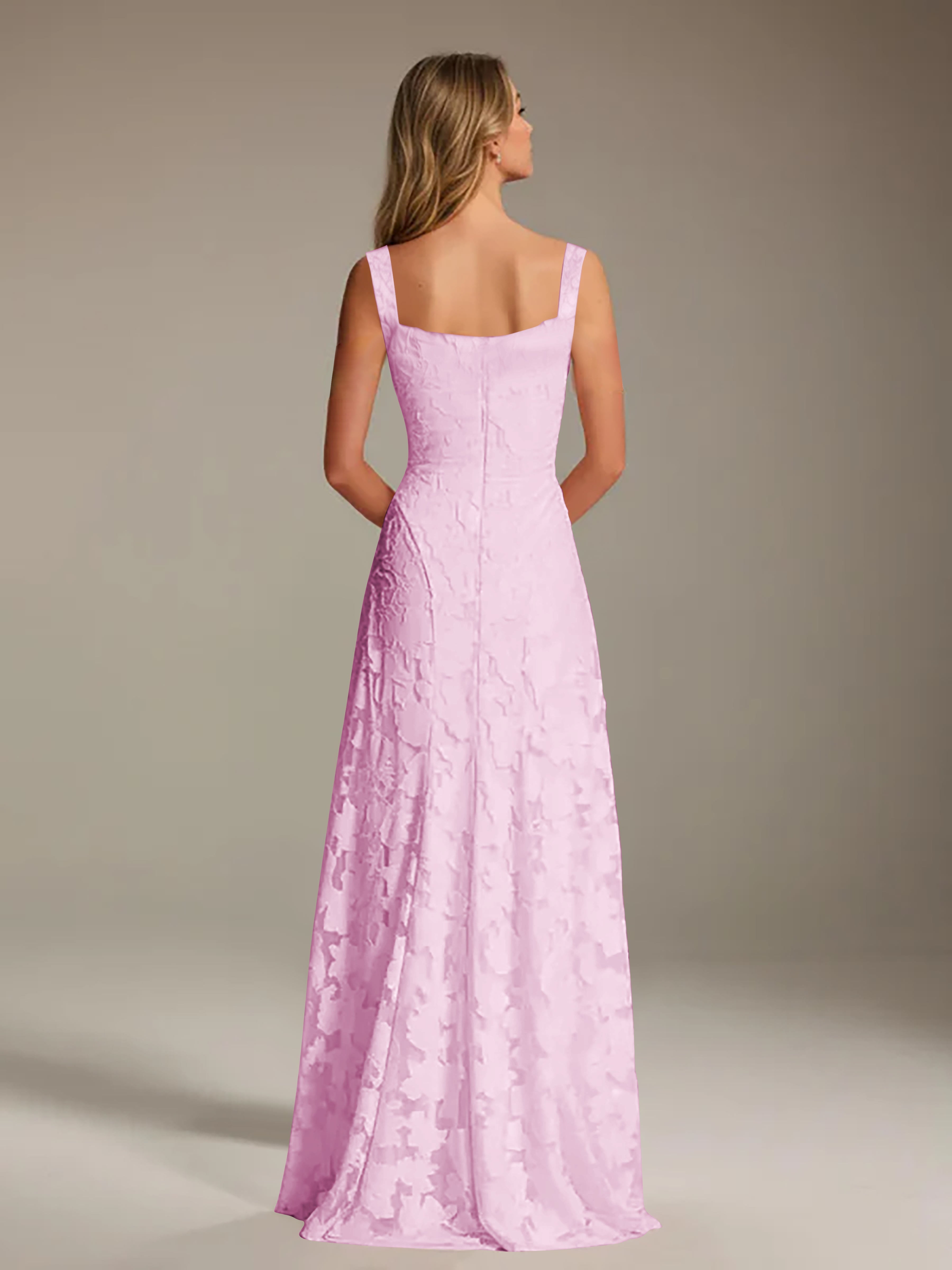 Floral Lace Bridesmaid Dress – A-Line Square Neck Sleeveless Floor-Length Evening Dress