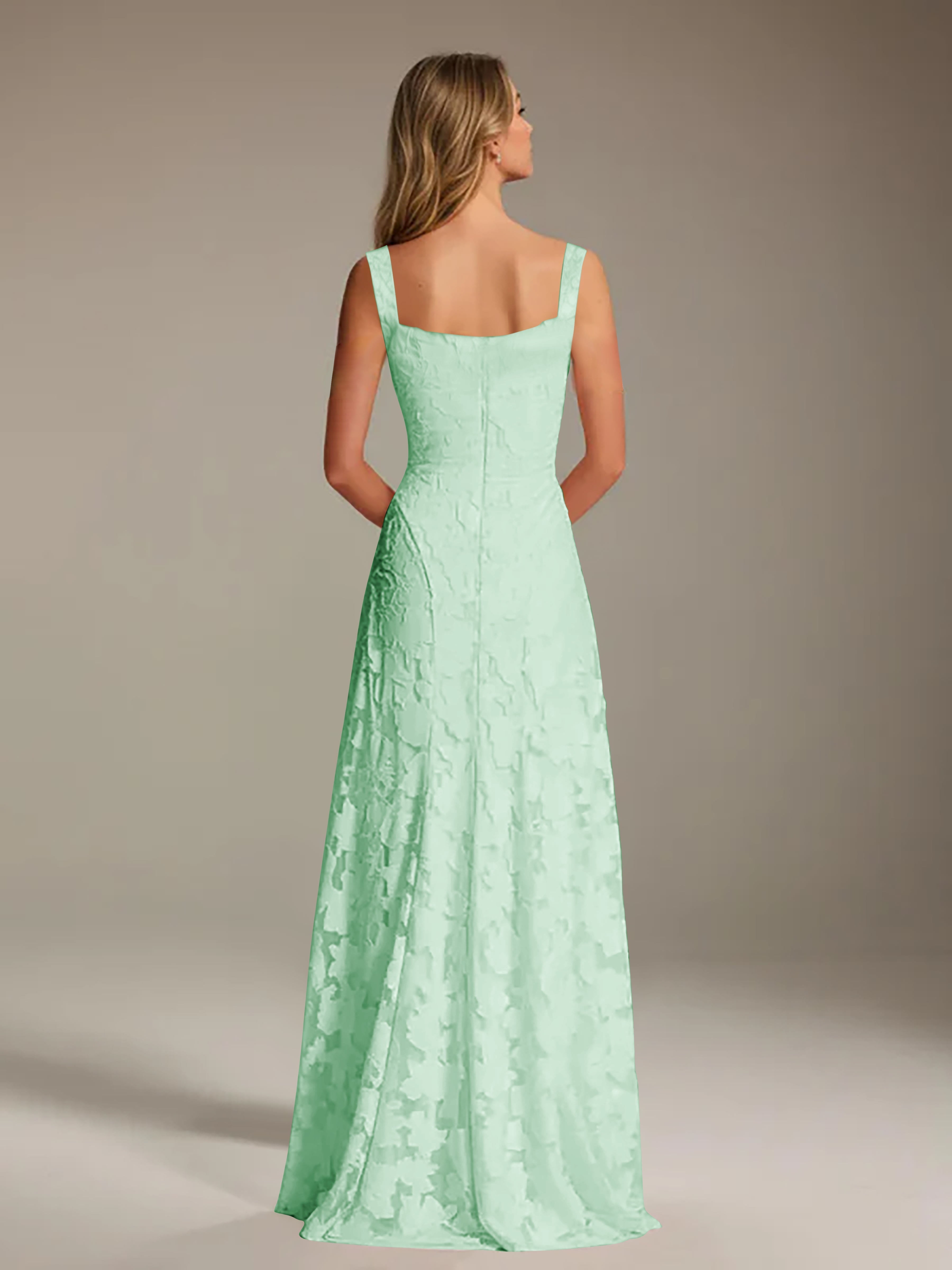 Floral Lace Bridesmaid Dress – A-Line Square Neck Sleeveless Floor-Length Evening Dress