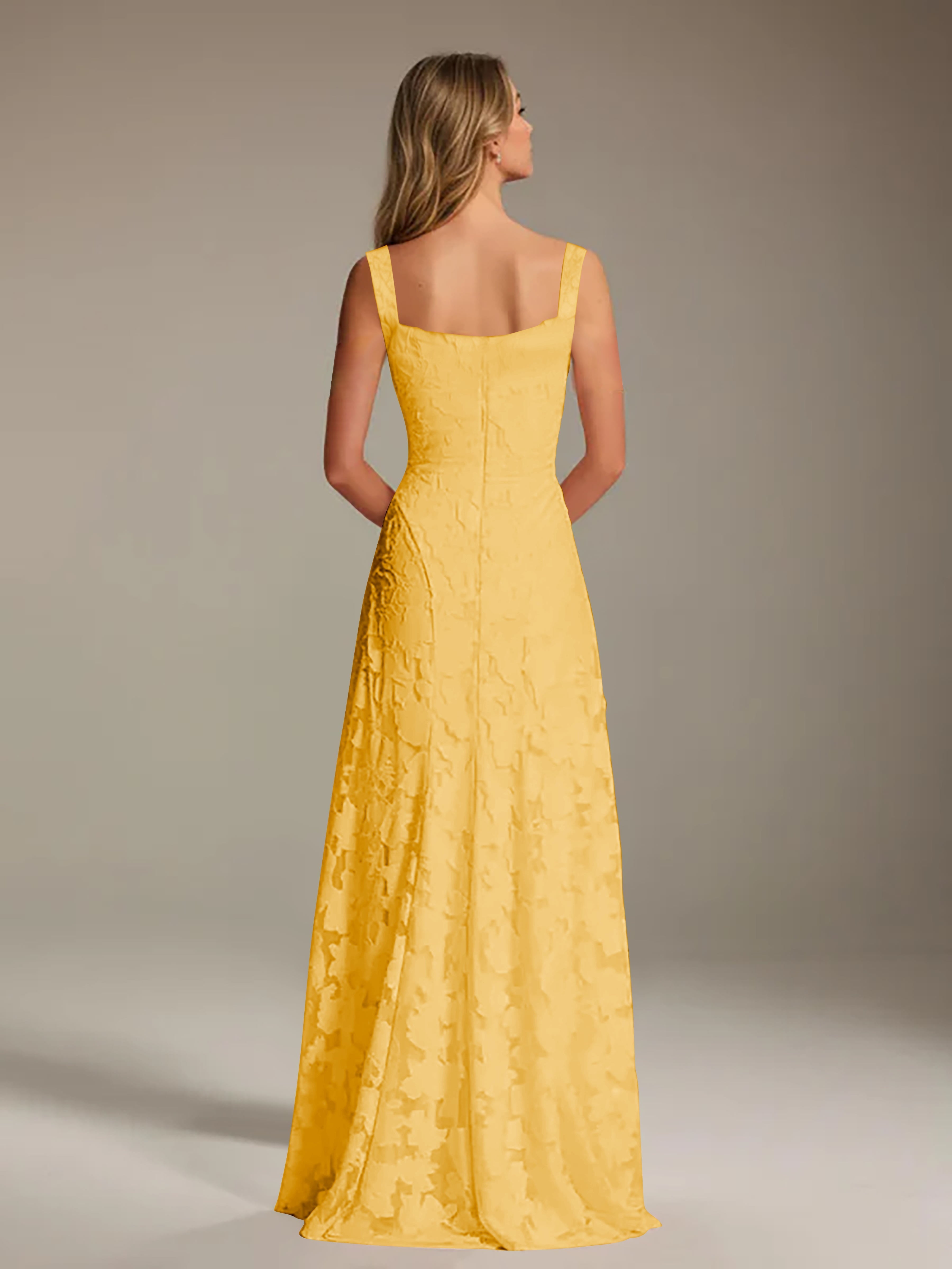 Floral Lace Bridesmaid Dress – A-Line Square Neck Sleeveless Floor-Length Evening Dress