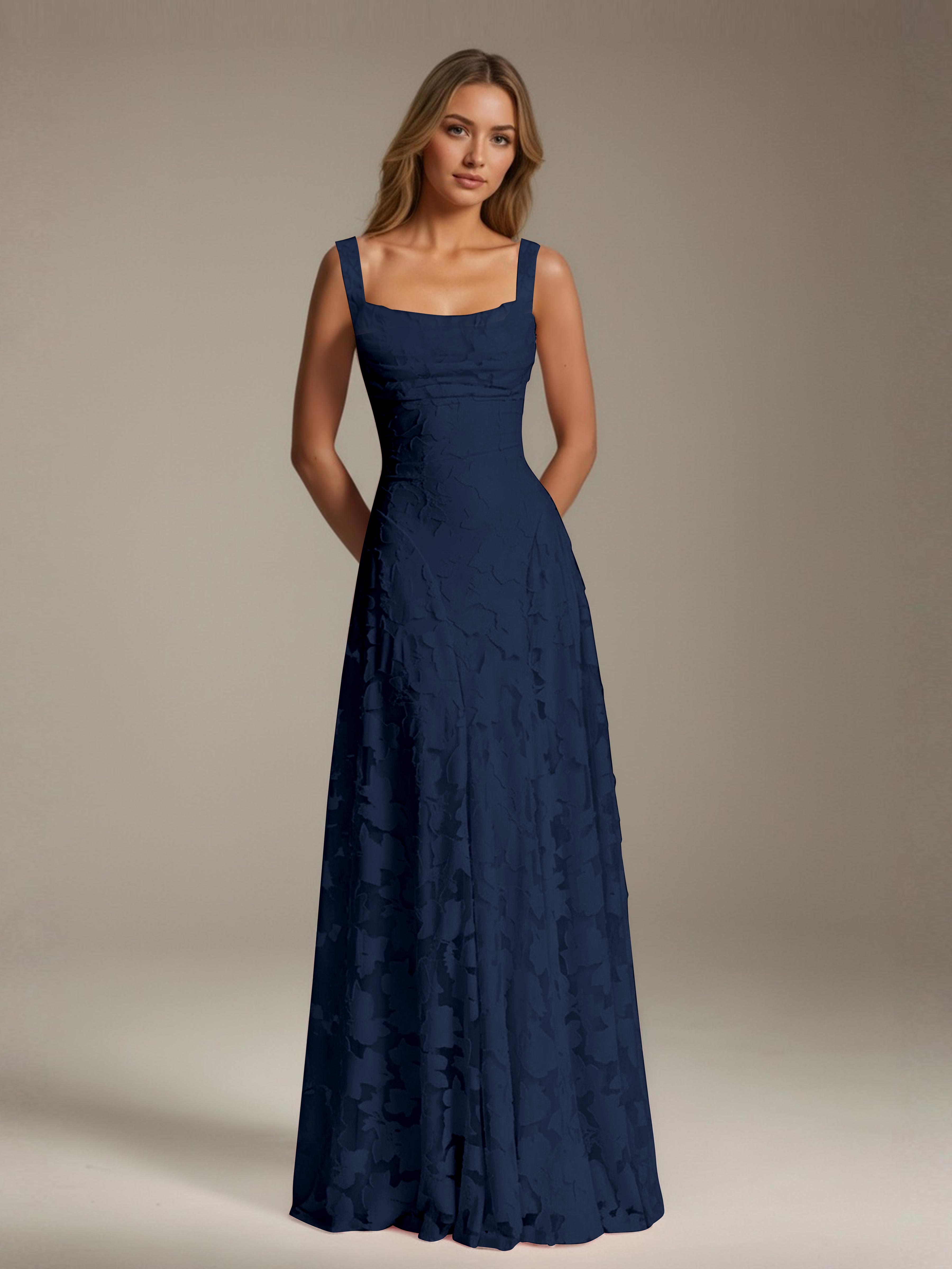 Floral Lace Bridesmaid Dress – A-Line Square Neck Sleeveless Floor-Length Evening Dress