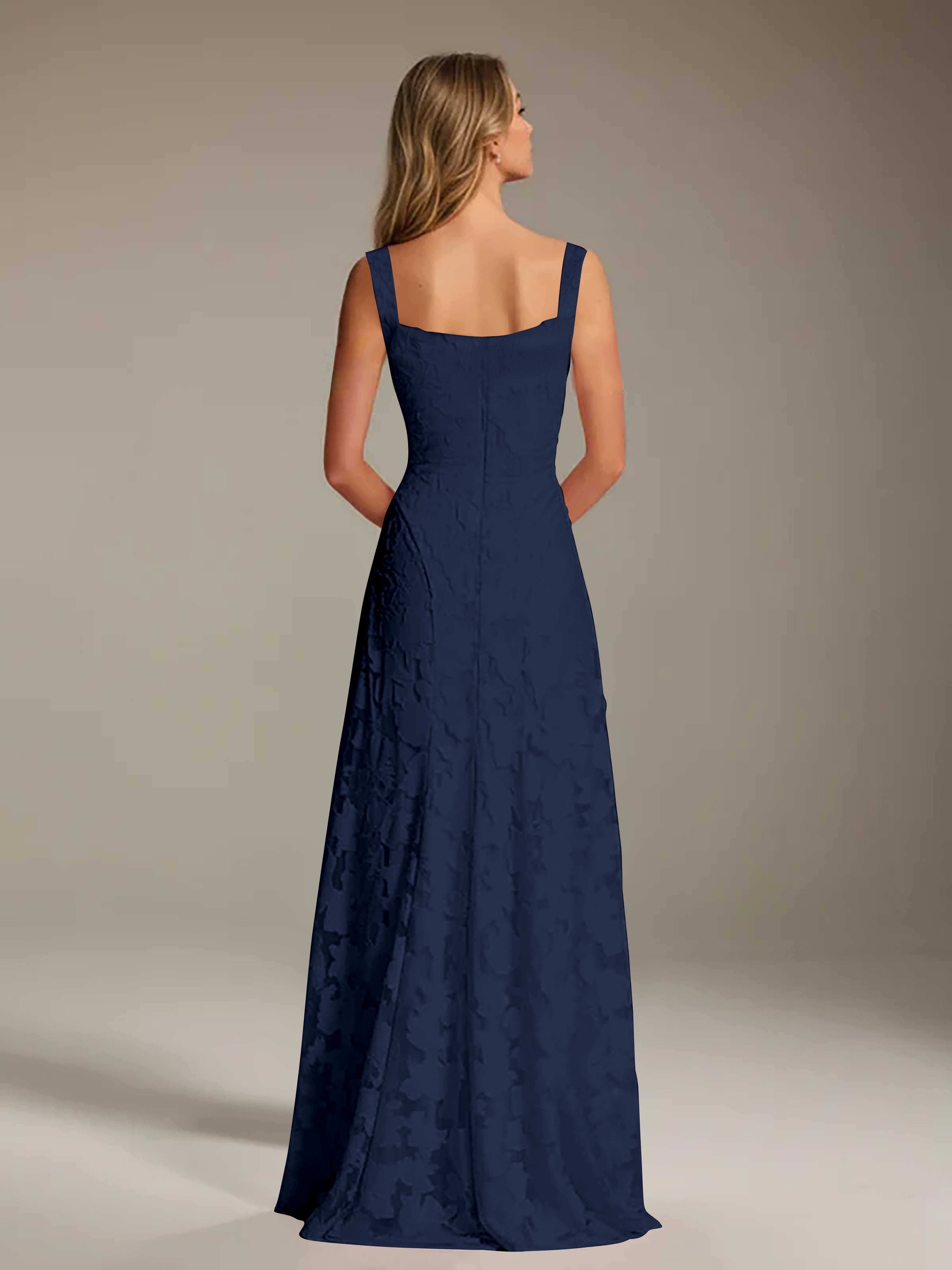 Floral Lace Bridesmaid Dress – A-Line Square Neck Sleeveless Floor-Length Evening Dress