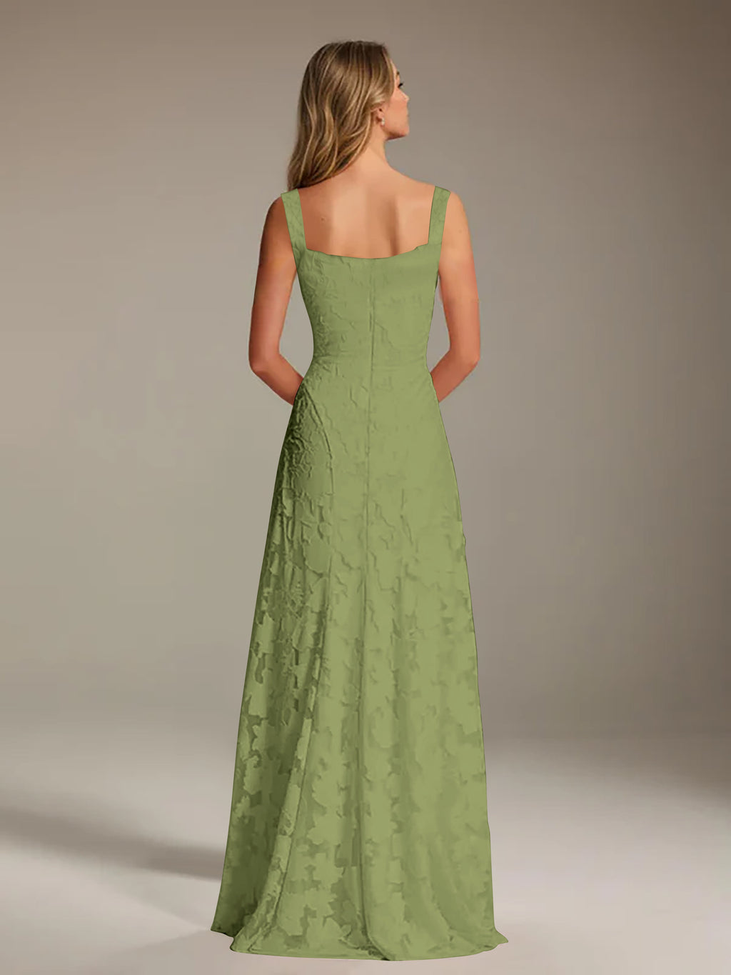 Floral Lace Bridesmaid Dress – A-Line Square Neck Sleeveless Floor-Length Evening Dress
