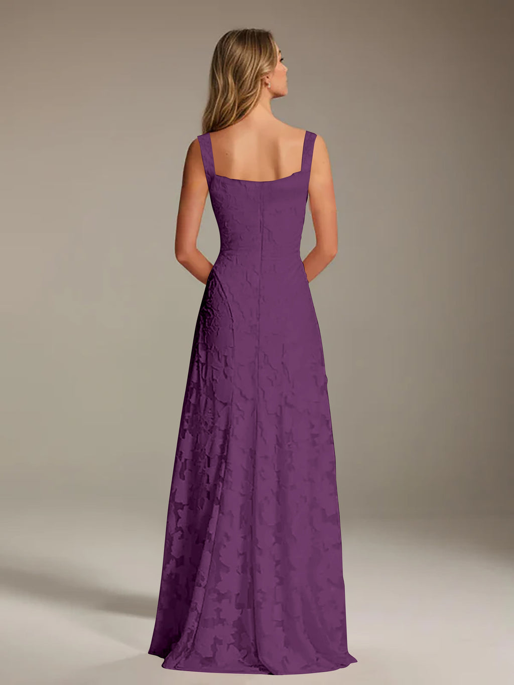 Floral Lace Bridesmaid Dress – A-Line Square Neck Sleeveless Floor-Length Evening Dress