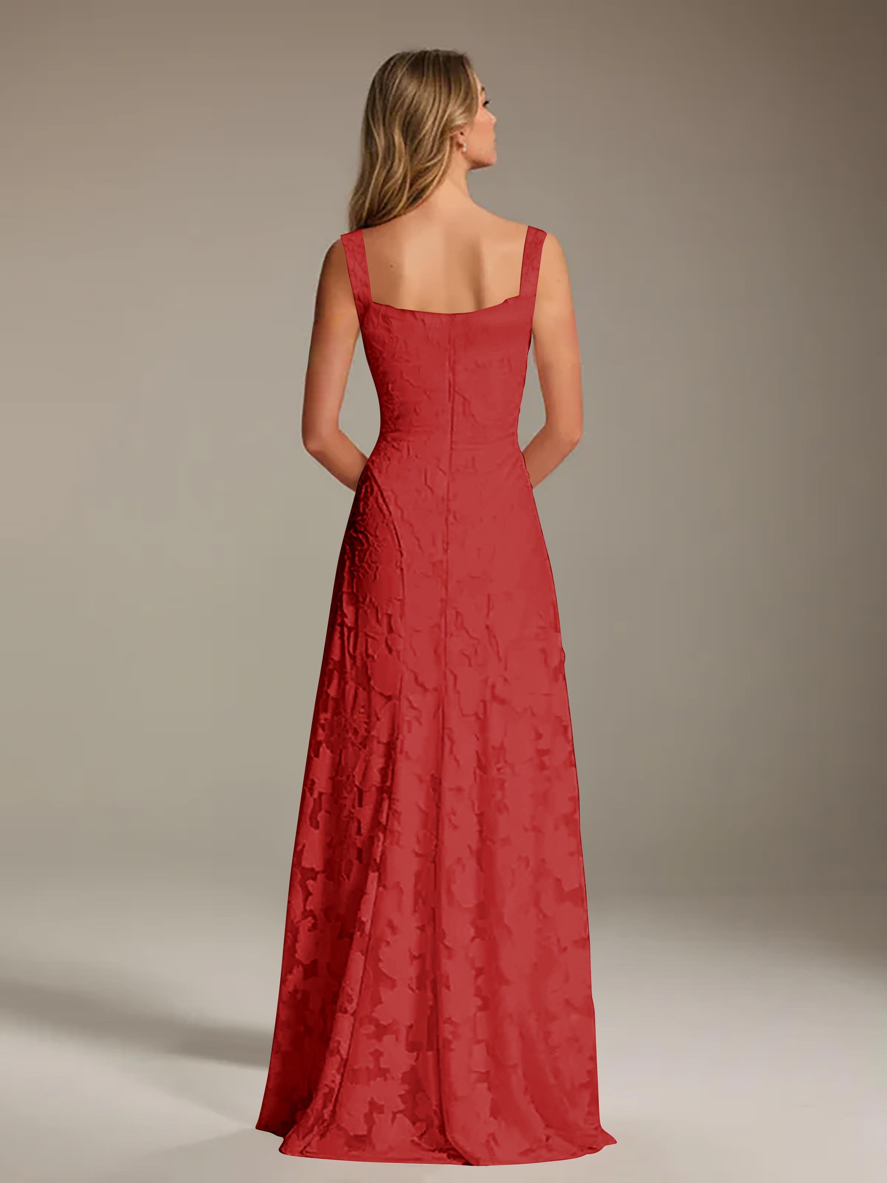 Floral Lace Bridesmaid Dress – A-Line Square Neck Sleeveless Floor-Length Evening Dress
