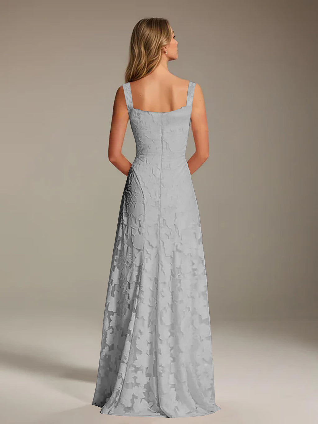 Floral Lace Bridesmaid Dress – A-Line Square Neck Sleeveless Floor-Length Evening Dress
