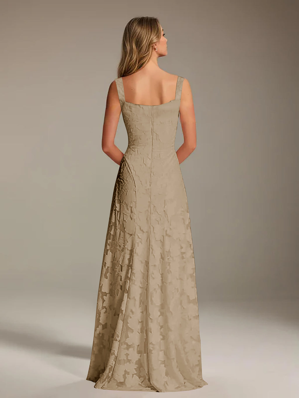 Floral Lace Bridesmaid Dress – A-Line Square Neck Sleeveless Floor-Length Evening Dress