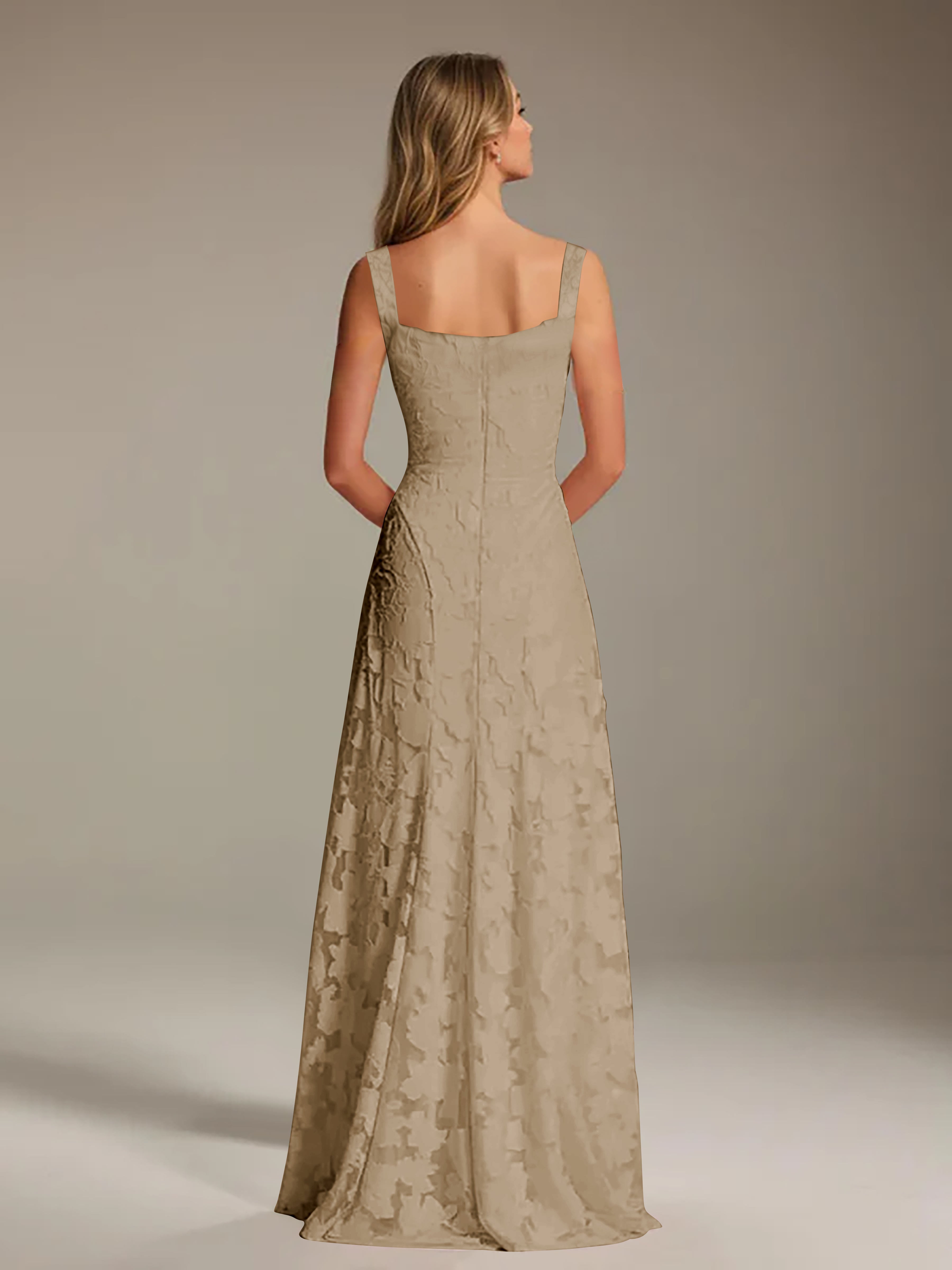 Floral Lace Bridesmaid Dress – A-Line Square Neck Sleeveless Floor-Length Evening Dress