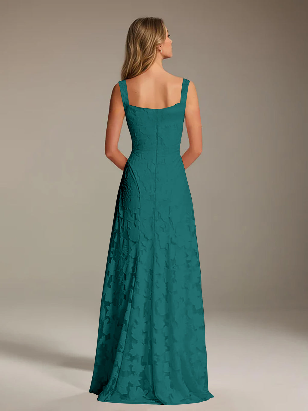 Floral Lace Bridesmaid Dress – A-Line Square Neck Sleeveless Floor-Length Evening Dress