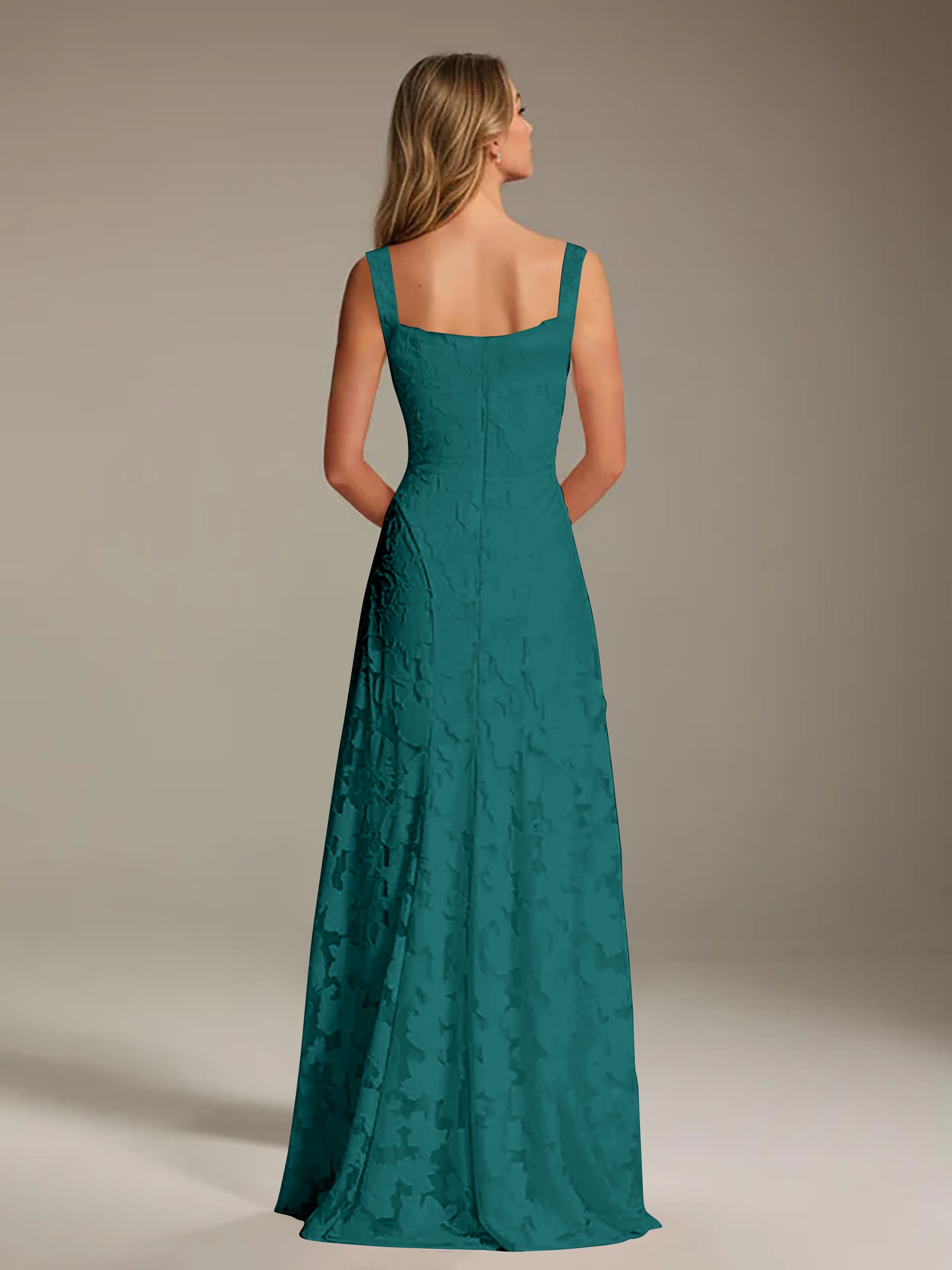 Floral Lace Bridesmaid Dress – A-Line Square Neck Sleeveless Floor-Length Evening Dress