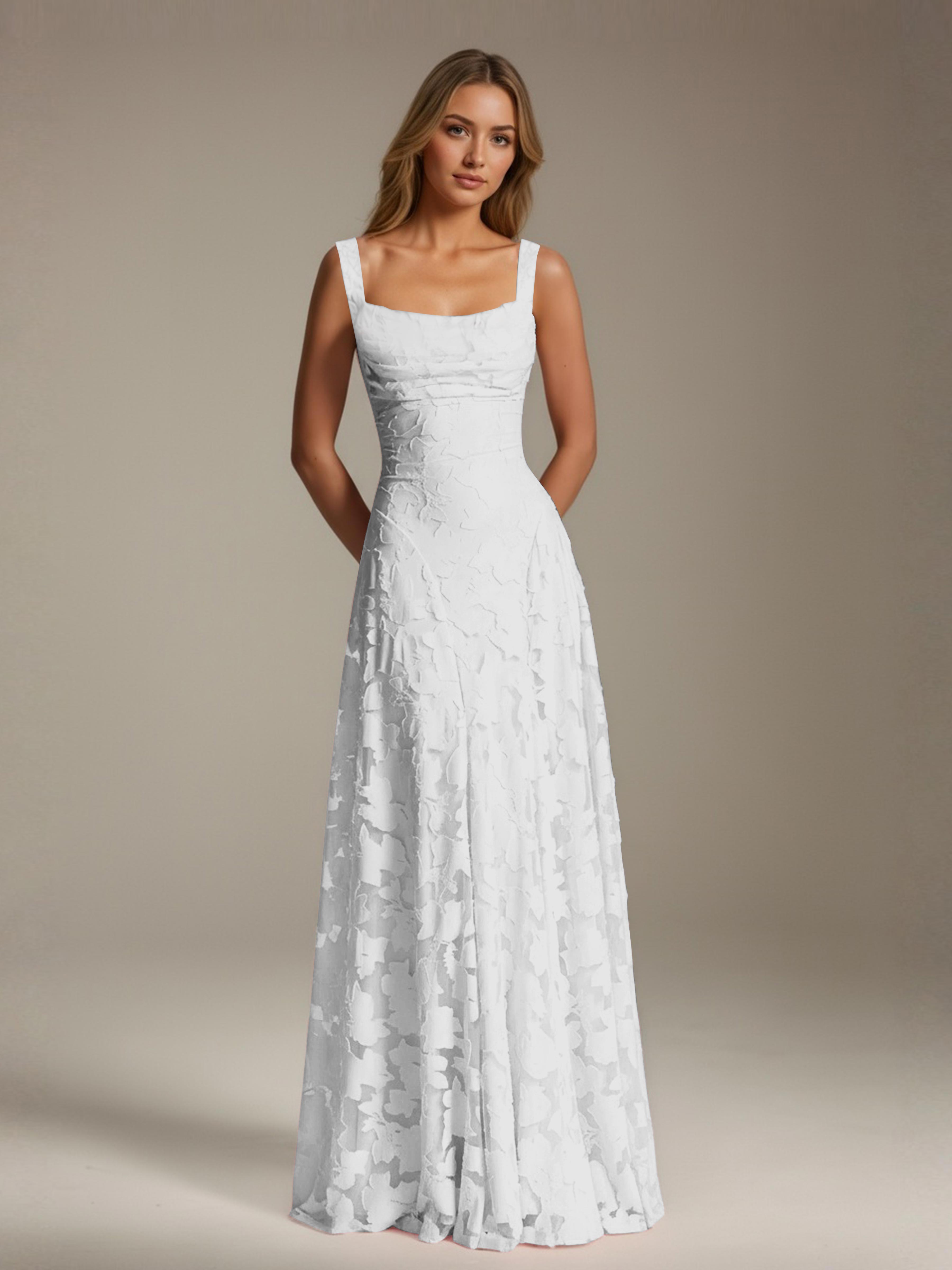 Floral Lace Bridesmaid Dress – A-Line Square Neck Sleeveless Floor-Length Evening Dress